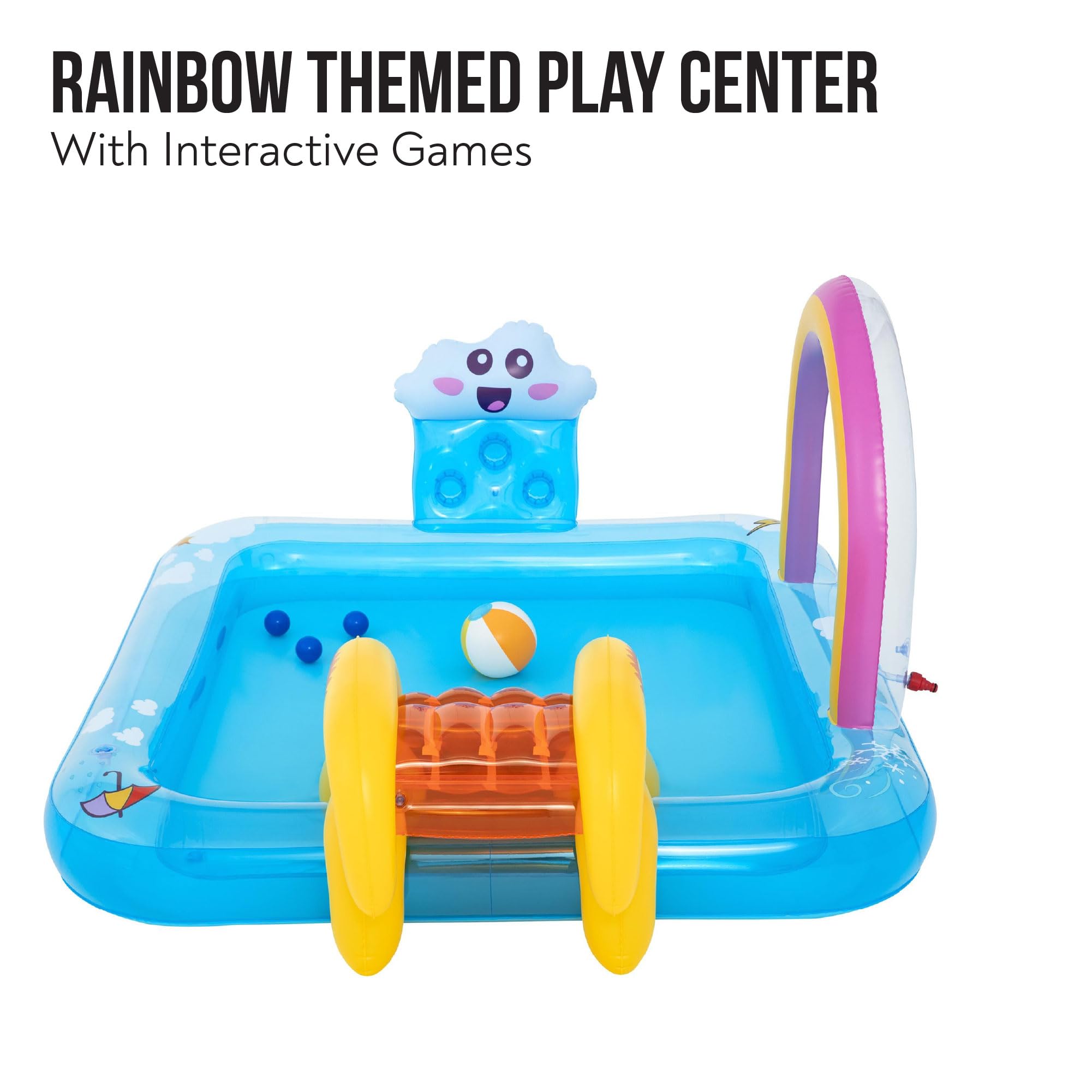 Bestway Wasserspielcenter Regenbogen 188x150x89 cm – Aufblasbarer Kinderpool mit Wasserrutsche & Sprinkler, Planschbecken 189 L, Robustes PVC, ab 2 Jahren, für 3 Kinder Sommer Garten