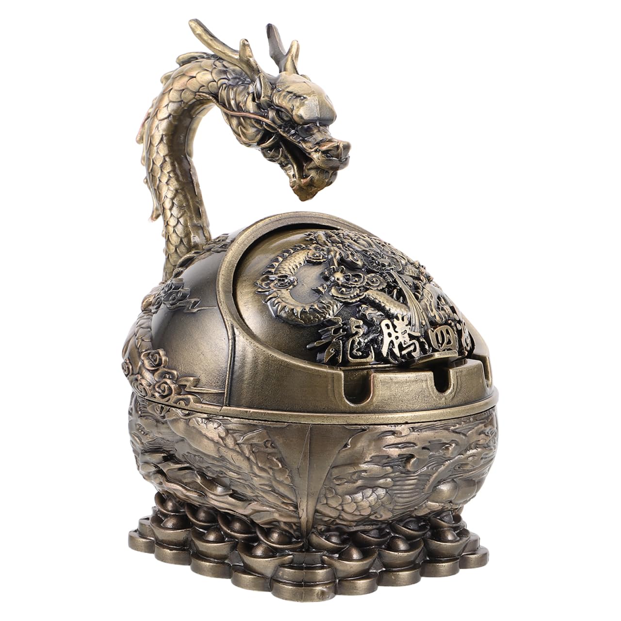 BESPORTBLE Cendrier Dragon Vintage en Métal Sculpté À Main avec Couvercle Coupe-Vent Portable Décoratif pour Maison Bureau Intérieur Extérieur