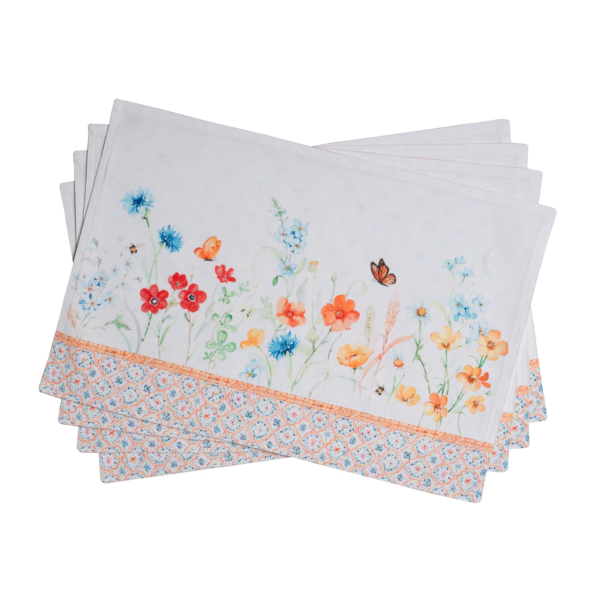 Maison d' Hermine Placemats Set of 4 100% Cotton Washable Reusable Table Mats for Home Kitchen Dining Party Wedding Restaurant Spring Summer (Summer Whisper, 33 cm x 48 cm)
