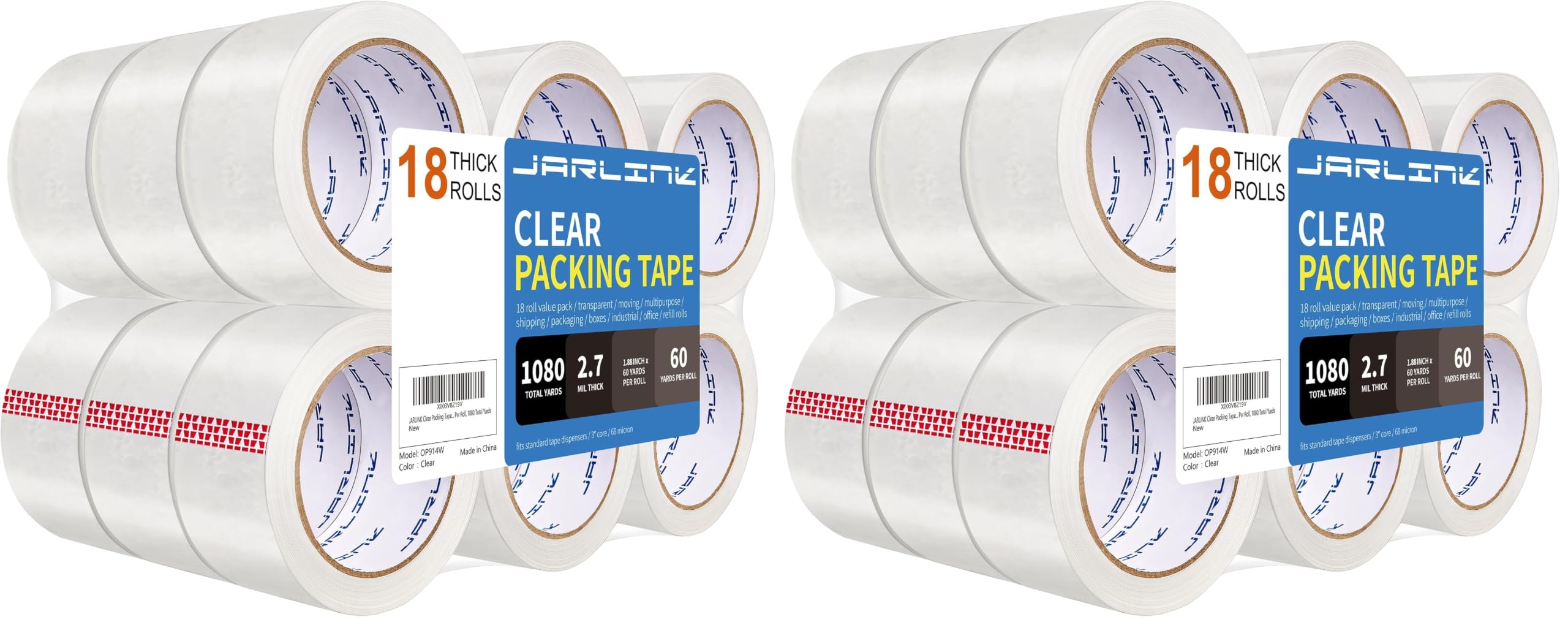 JARLINK 18 Rolls Clear Packing Tape, Heavy Duty Packaging Tape (Pack of 2)