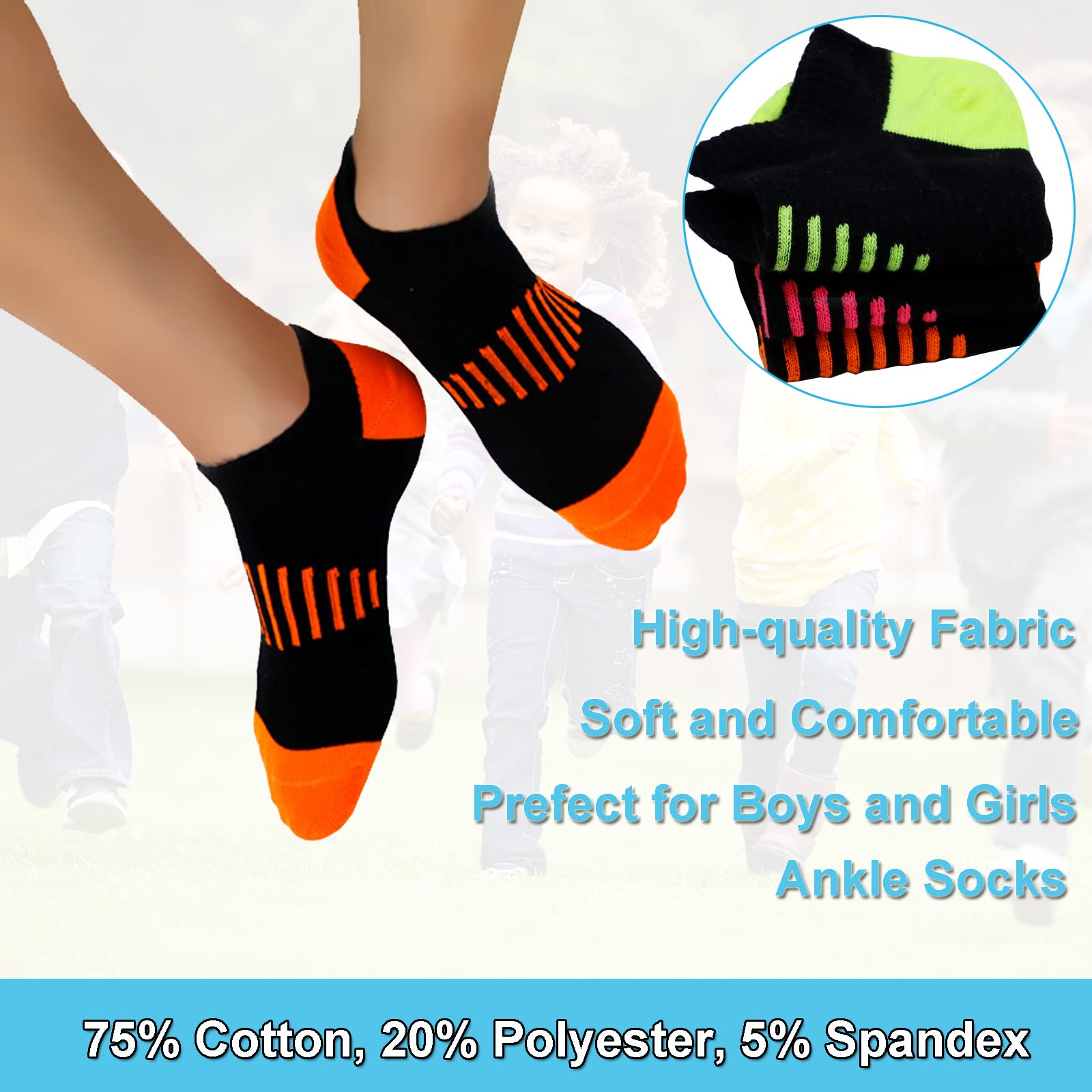 12 pares de calcetines deportivos de algodón para niños, medio acolchado, corte bajo