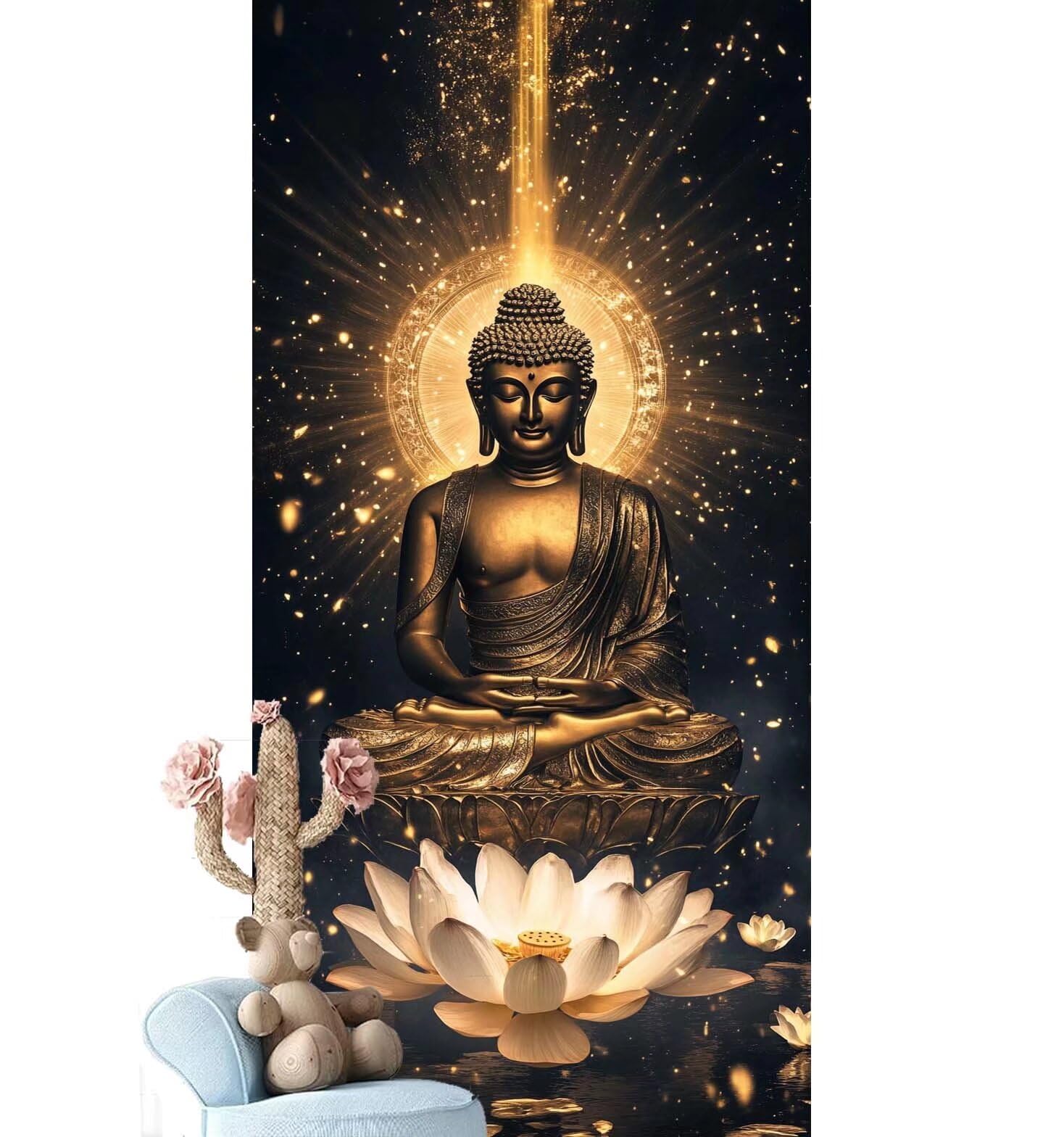 Cexeqee Dipingere con i Numeri per Adulti Bambini, Paint by Numbers con Pennelli Pittura a Pigmento Acrilico, Fai Da Te con Kit, Decora la casa Regalo (Senza Cornice)- Buddha,Religione 50x125cm V-880