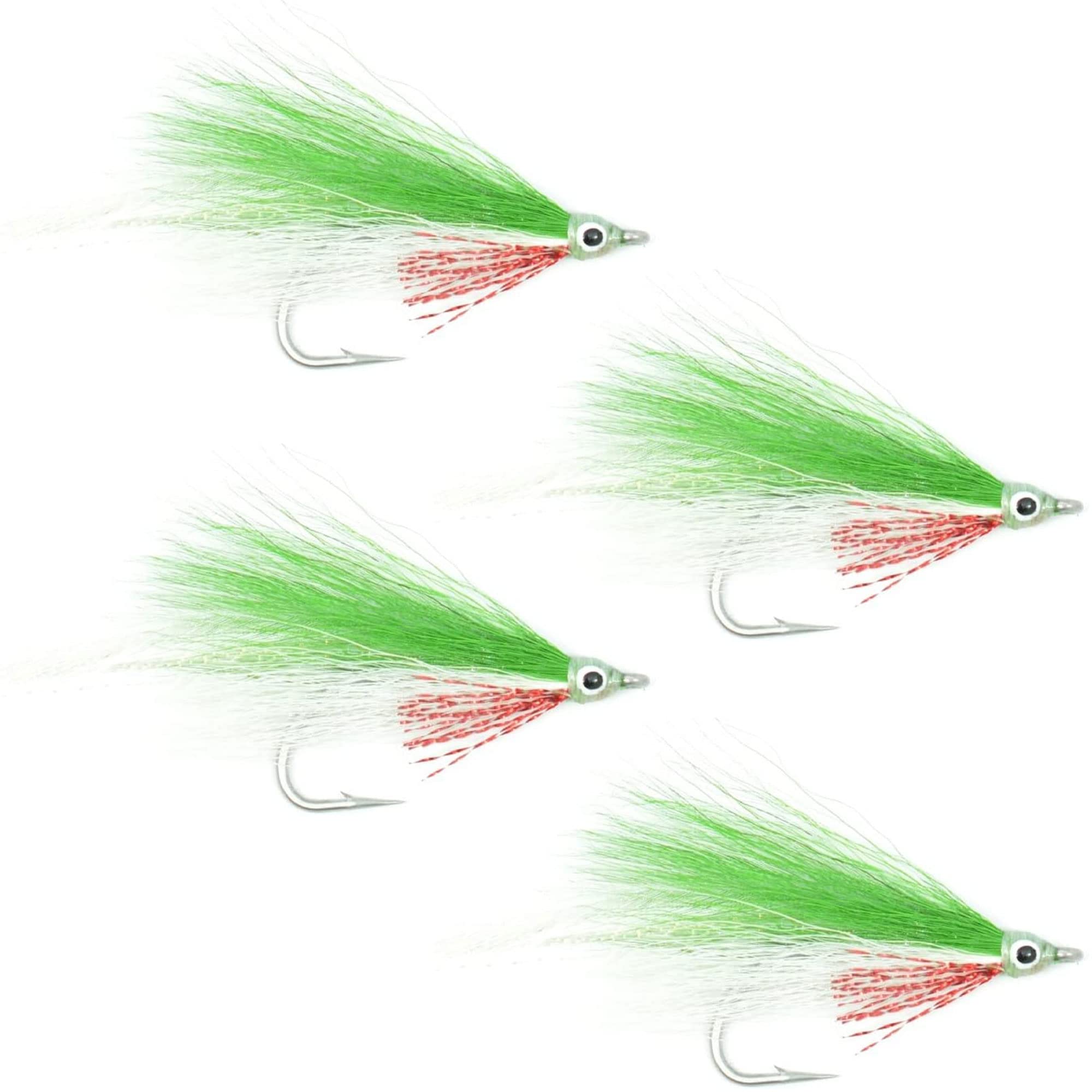 The Fly Fishing Place Lefty's Deceiver Fly Fishing Flies - 4 Saltwater and Bass Flies - Green/White - Hook Size 1/0
