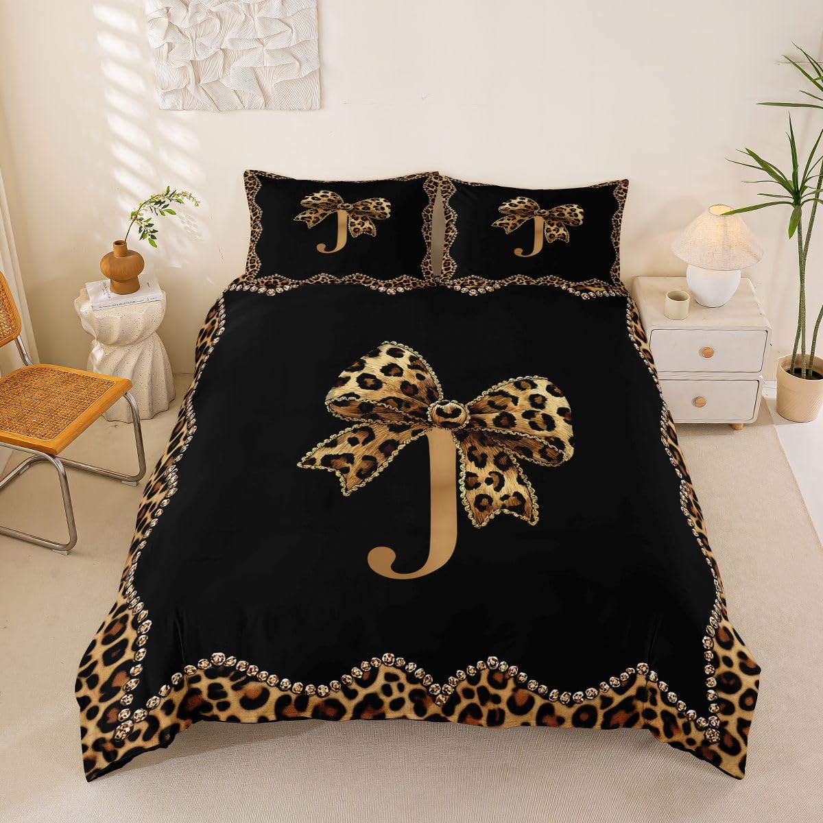 Housse de couette 220x240cm léopard avec 2 taies d'oreiller microfibre