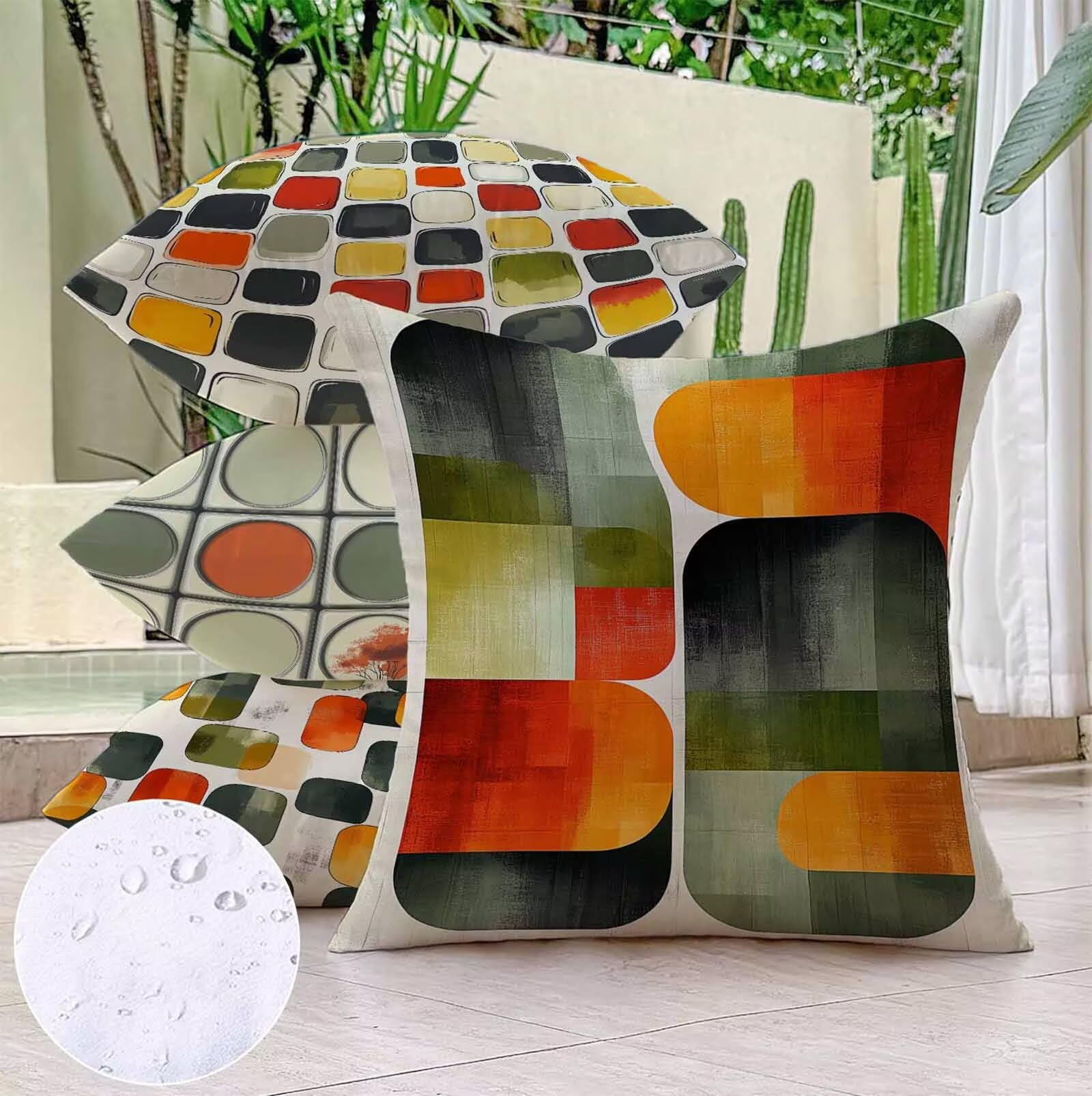 Coussin Canape Jaune Housse Coussin 65x65cm Lot de 4, GéOméTrie Coussin Exterieur Impermeable Carrée Lin Taie Oreiller Motifs Impression Recto Verso Conception Pour Décoration Maison Salon PjY3977 G-6