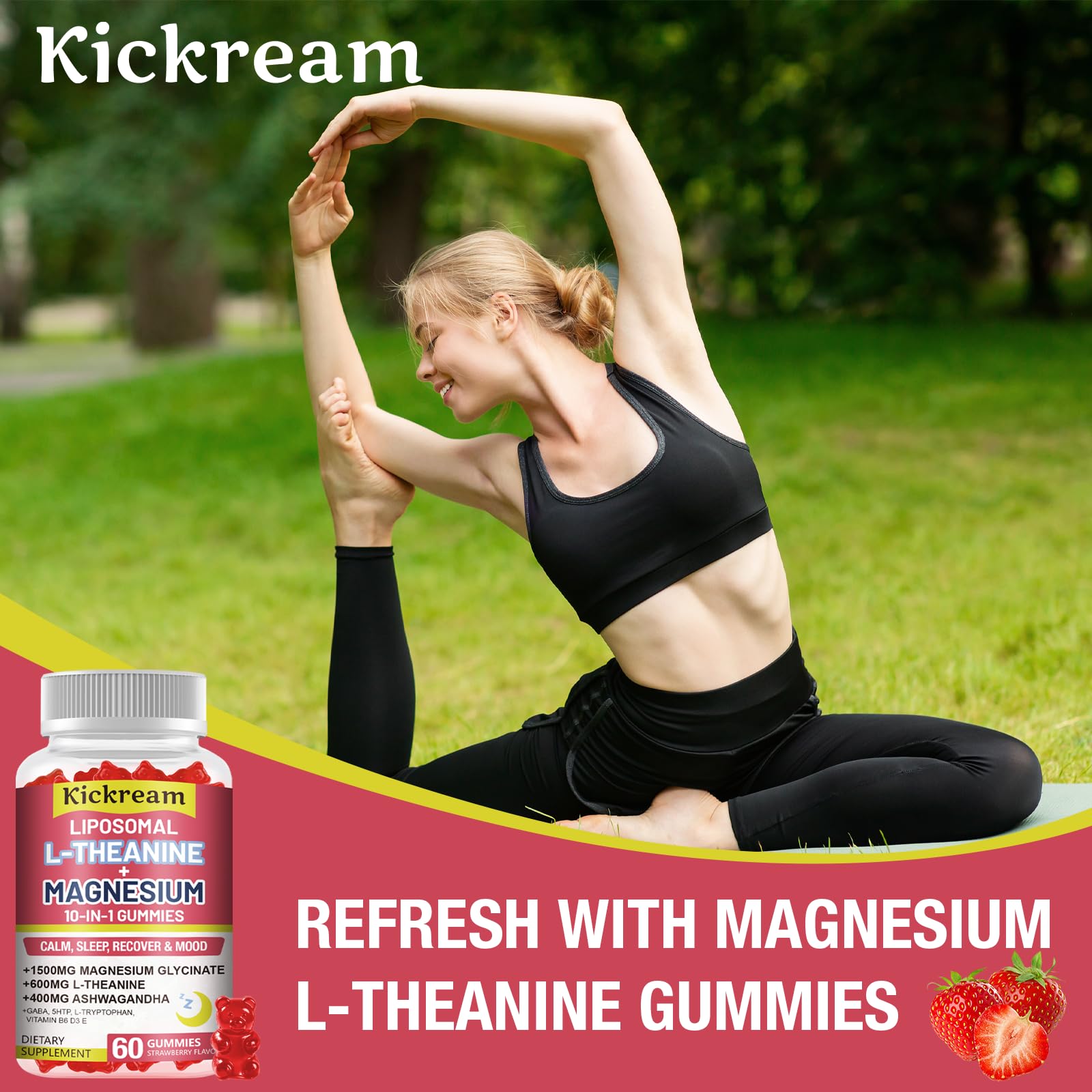 Liposomal Magnesium Glycinate 1500mg L-Theanine 600mg Gummies with Ashwagandha, GABA, 5HTP, Vitamin B6 & D3, Lemon Balm Leaf, L theanine Supplement Magnesium Gummies for Relax Mood & Muscle, 2 Pack — Amazon image 7
