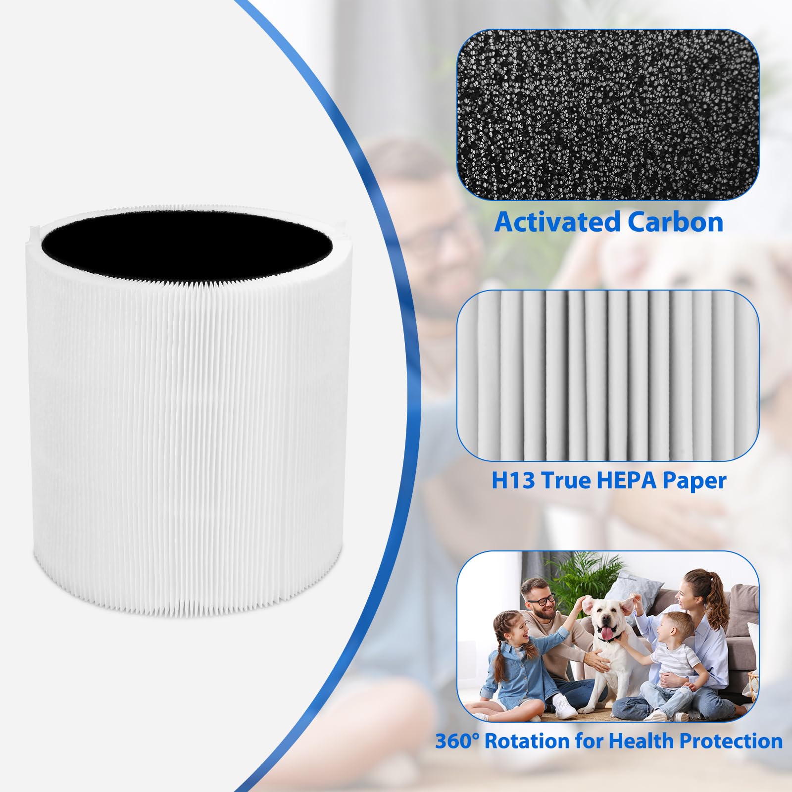KozzHogar 311i Max Replacement Filter Compatible with Blueair Blue Pure 311i Max Air Purifier,3-in-1 H13 Grade True HEPA and High-efficiency Activated Carbon Filter Replacement,2 Pack