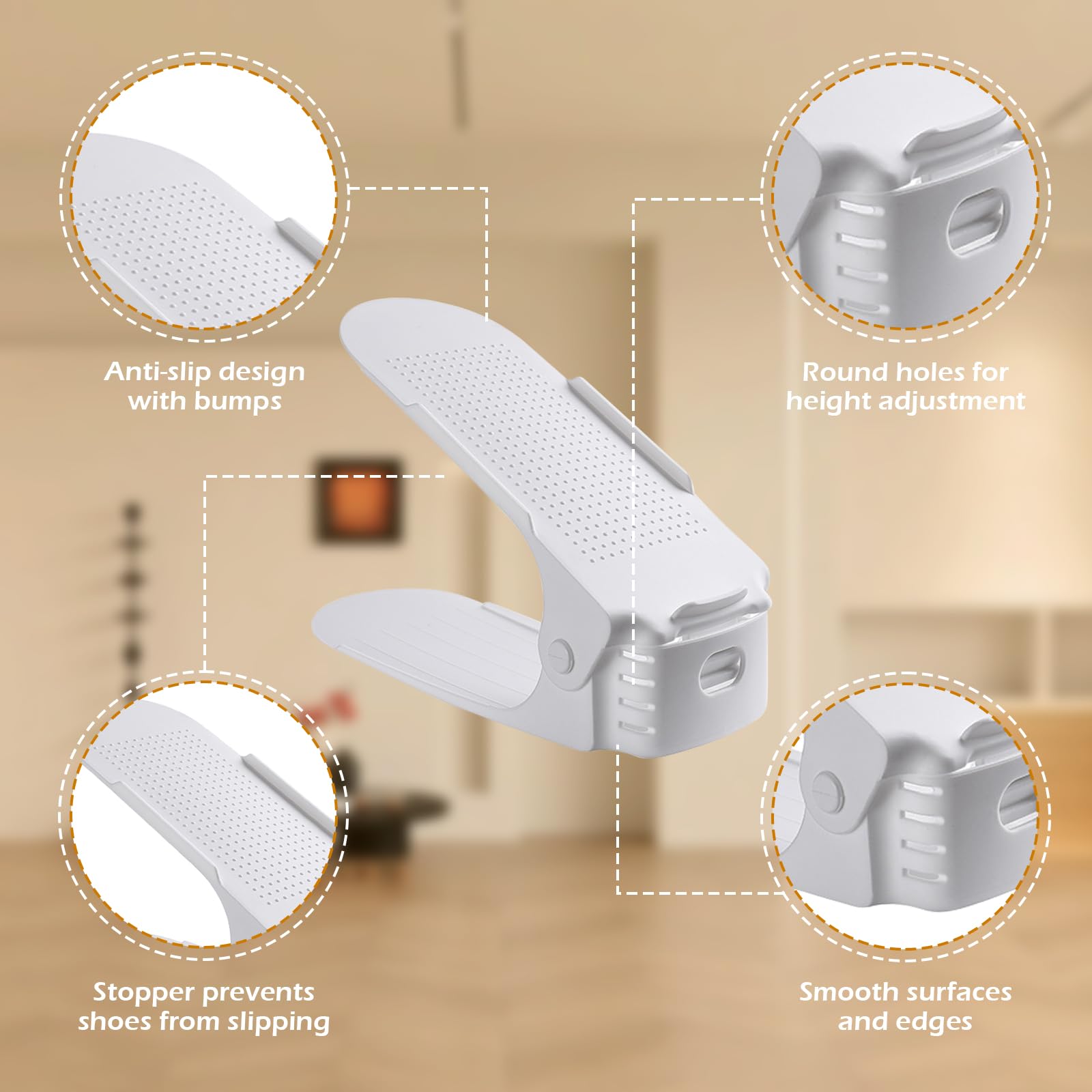 Portascarpe Regolabile 10 Pezzi – 4 Altezze (9,5-18 Cm), Antiscivolo, In PP, Risparmia Spazio, Per Scarpiera E Armadio