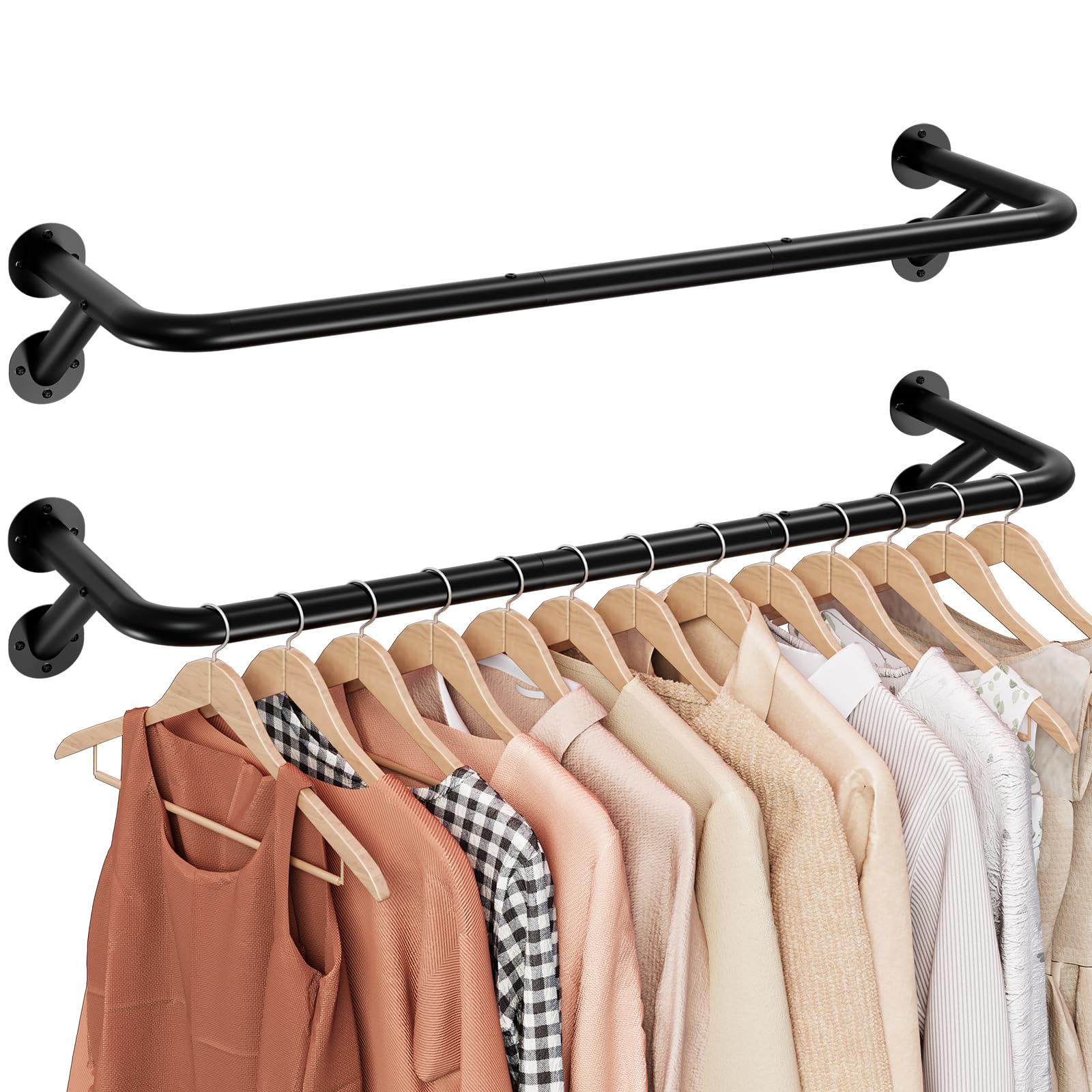 Pipe Clothing Rack - 37 5 Clothing Racks for Hanging Clothes with Dual Flange Base Multifunctional Wall Mounted