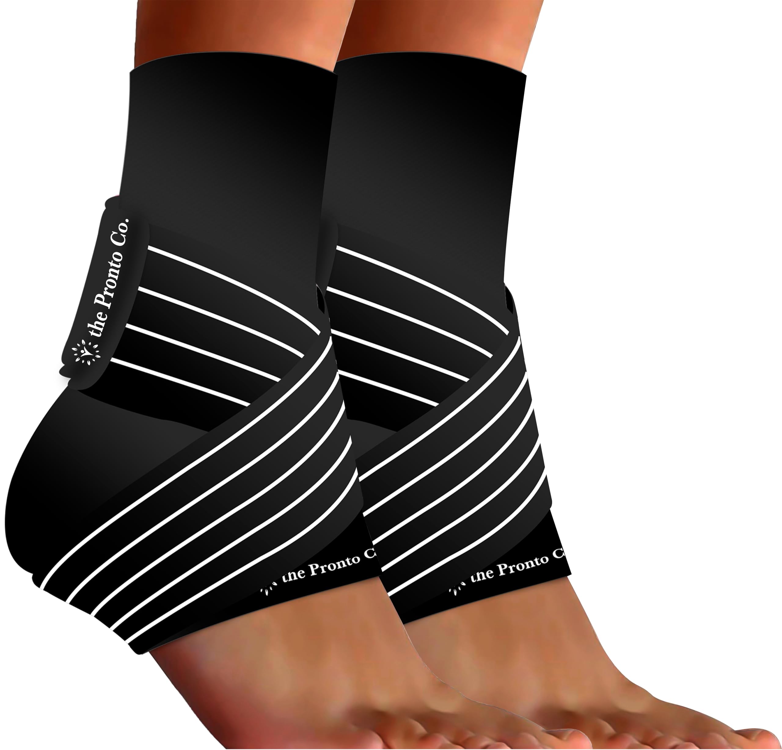 the Pronto Co. Ankle Brace (2 Pack) – Adjustable Compression Support Sleeve for Plantar Fasciitis, Sprained Ankle, Tendonitis, Injury Recovery – Breathable, One Size Fits Most, for Men & Women