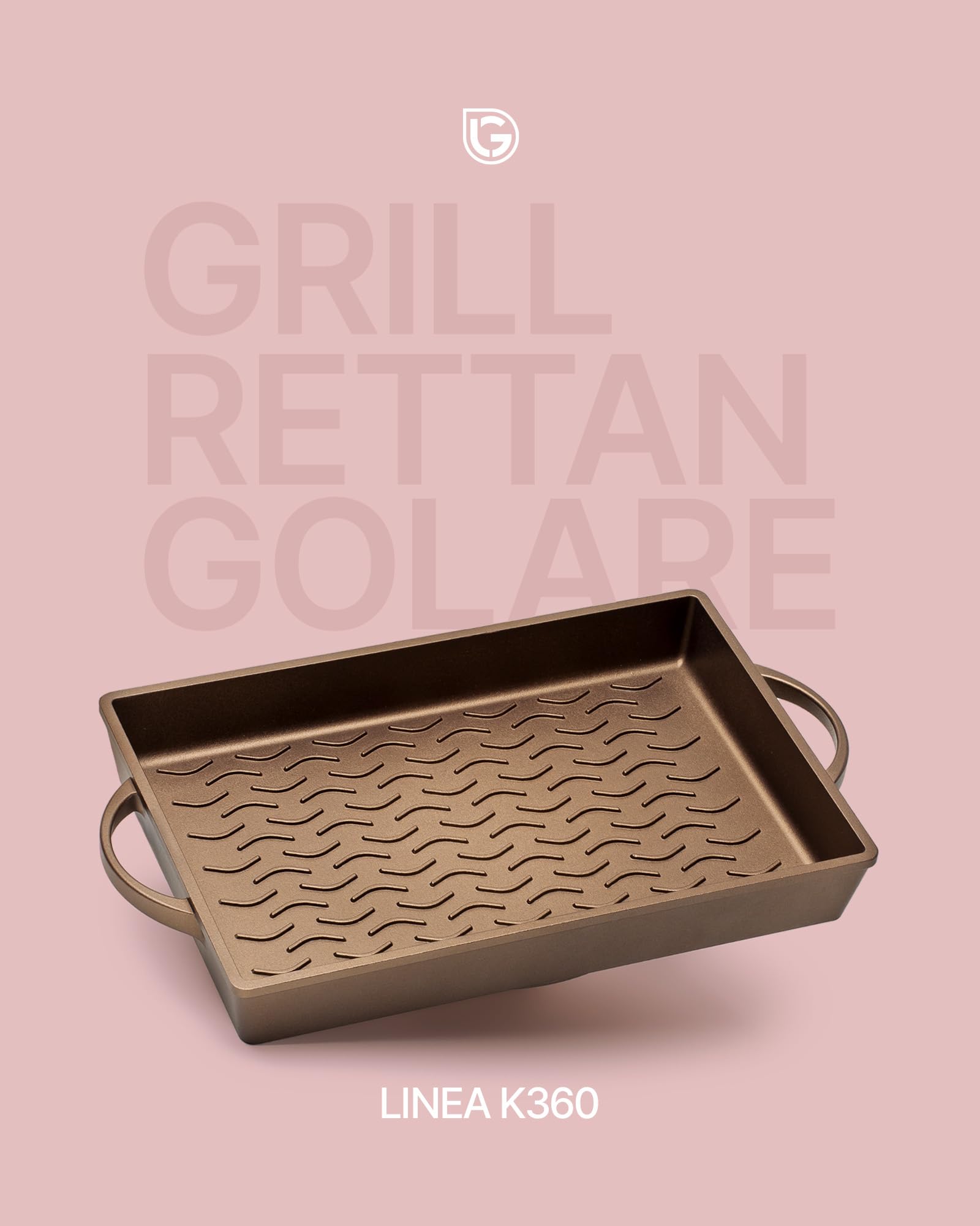 Luchetti K360 grill rettangolare - Utilizzabile anche in forno - Alluminio pressofuso e maniglie integrate (25x35 versione GAS)