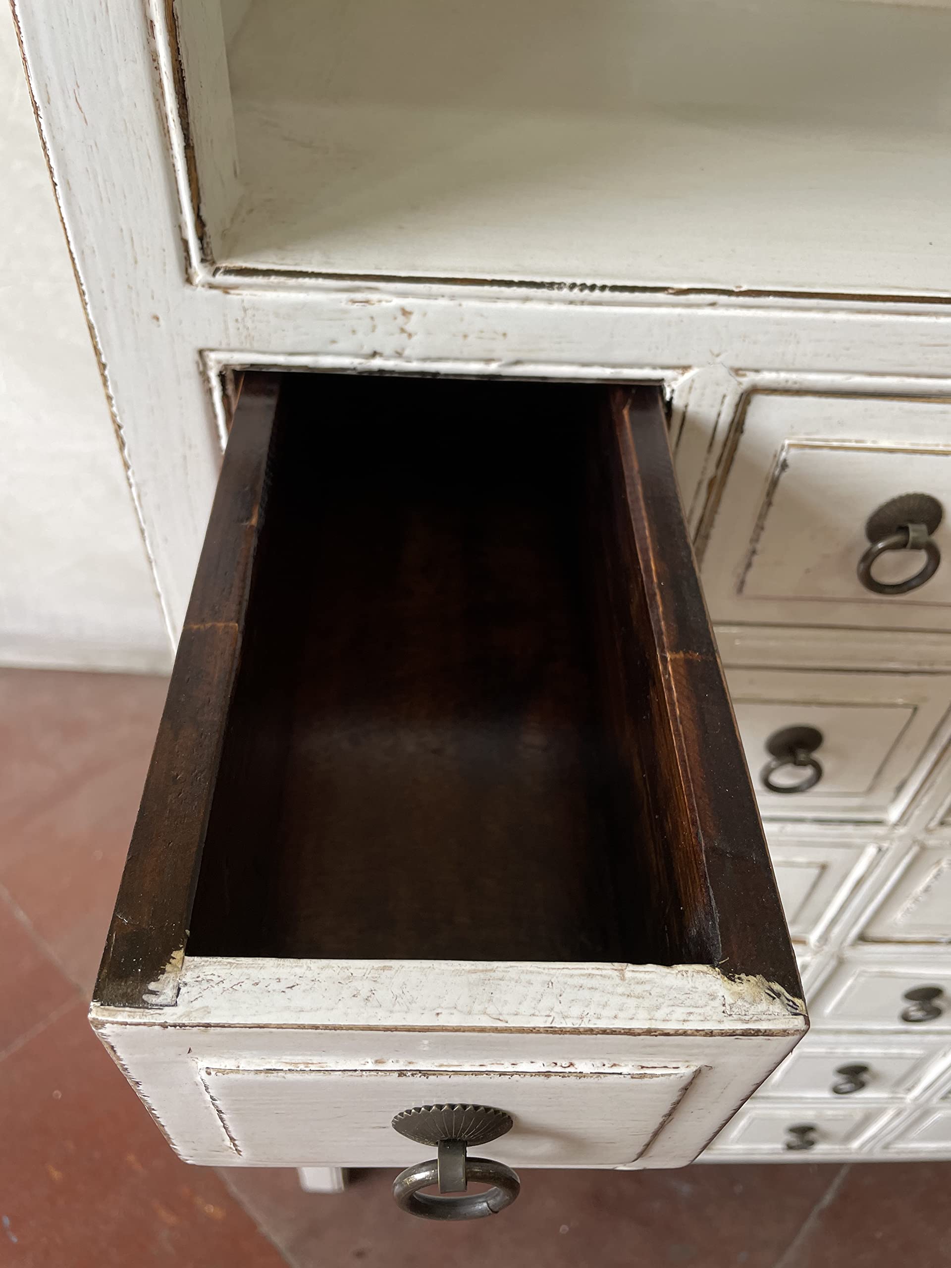 Antiker Apothekerschrank Aktenschrank Büroschrank Apotheke Schrank Sideboard Kommode Kommodenschrank Sideboardschrank mit 36 Schubladen Breite90xHöhe105cm Farbe weiß