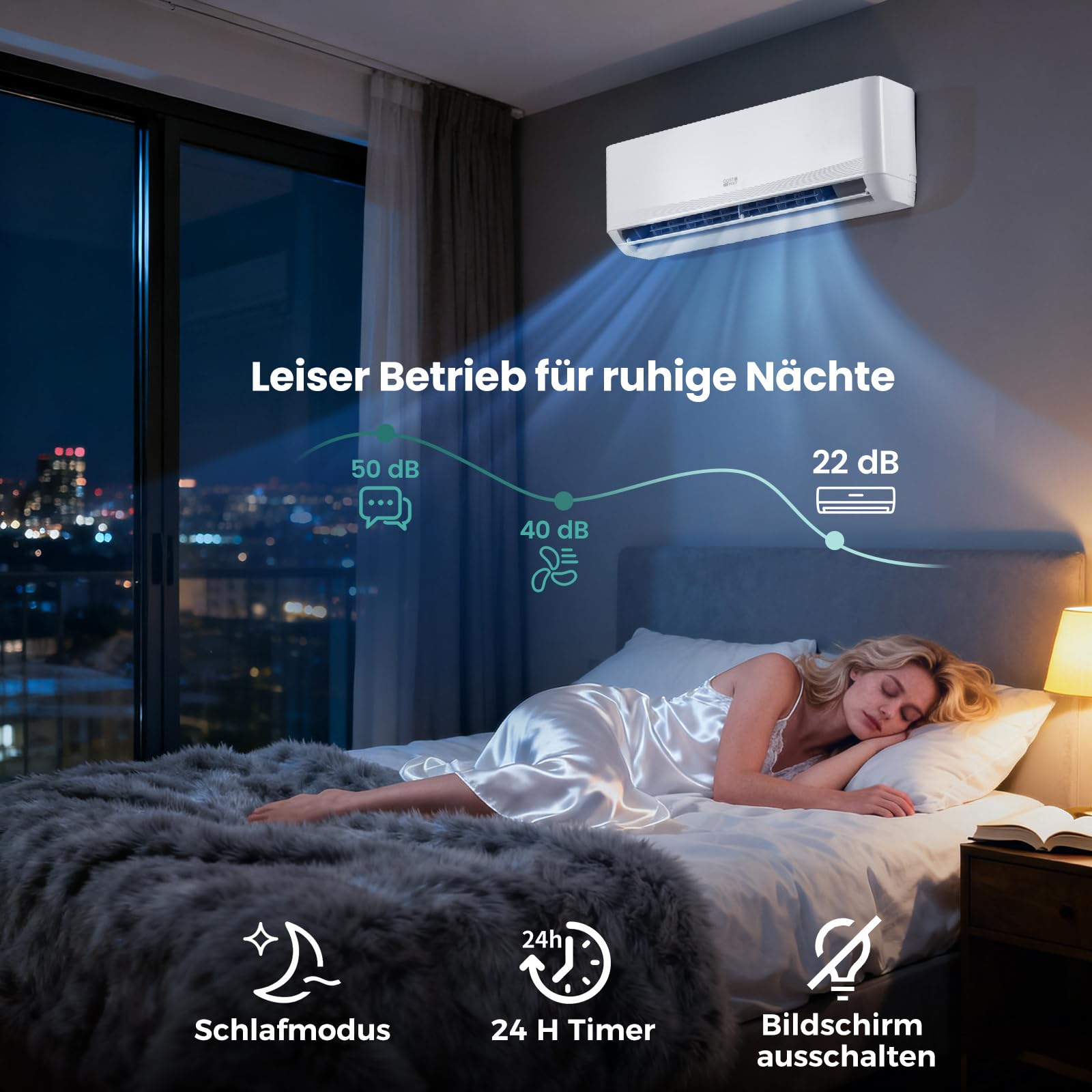COSTWAY 12000BTU Split Klimageräte, 3,4kW Air Conditioner mit Abluftschlauch, Kältemittel R32, Selfclean