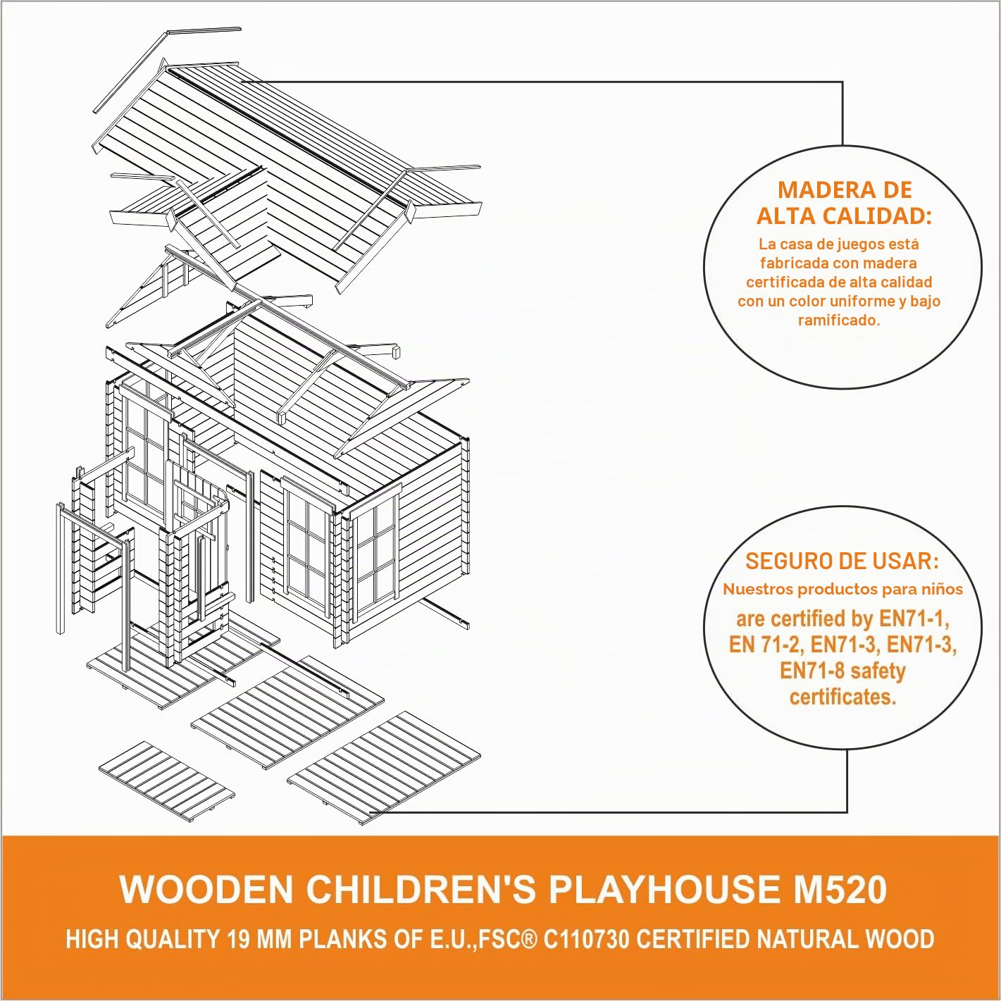 Casa de Madera para niños Exterior - Casita de Campo para Pequeños L187xL241xA151cm/ 2.63m2 Outdoor Toy House - Casa Jardin Infantes Madera TIMBELA M520