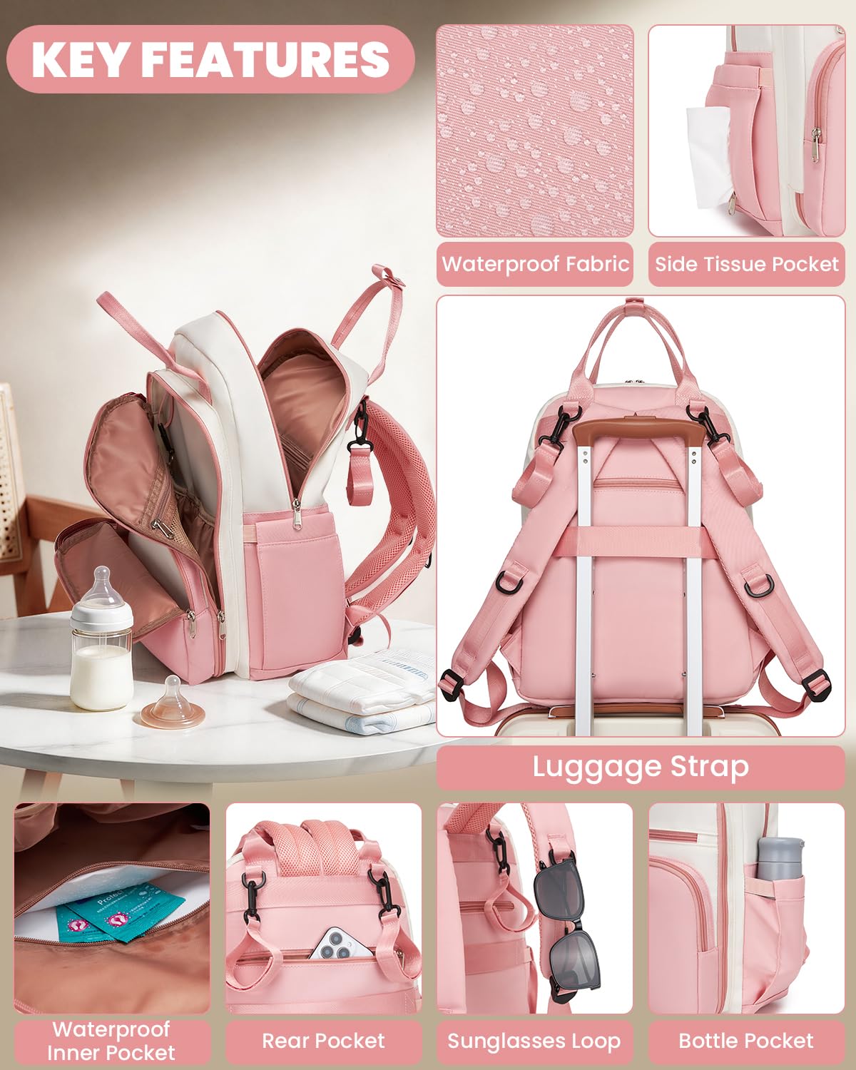 Miss Lulu Zaino Mamma Fasciatoio Grande, Borsa Passeggino 16 Tasche, Impermeabile, Isolanti