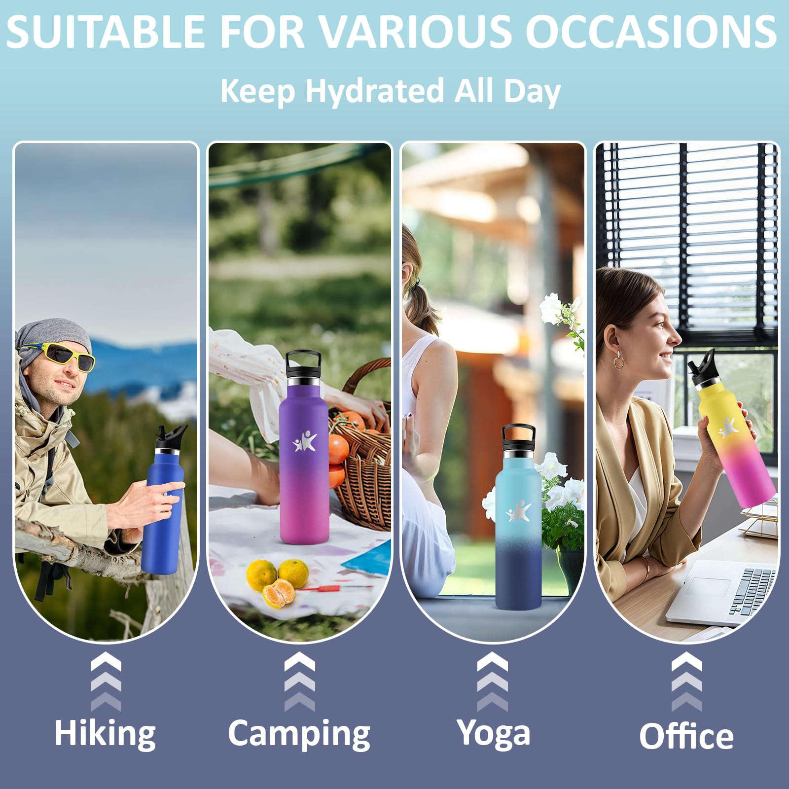 Borraccia Termica, Borraccia 1 litro, Senza BPA, Borracce con Cannuccia, Senza Perdite, Bottiglia Termica, Isolamento Sottovuoto, Borracce per Palestra, Lavoro, Trekking, Corsa, Pilates