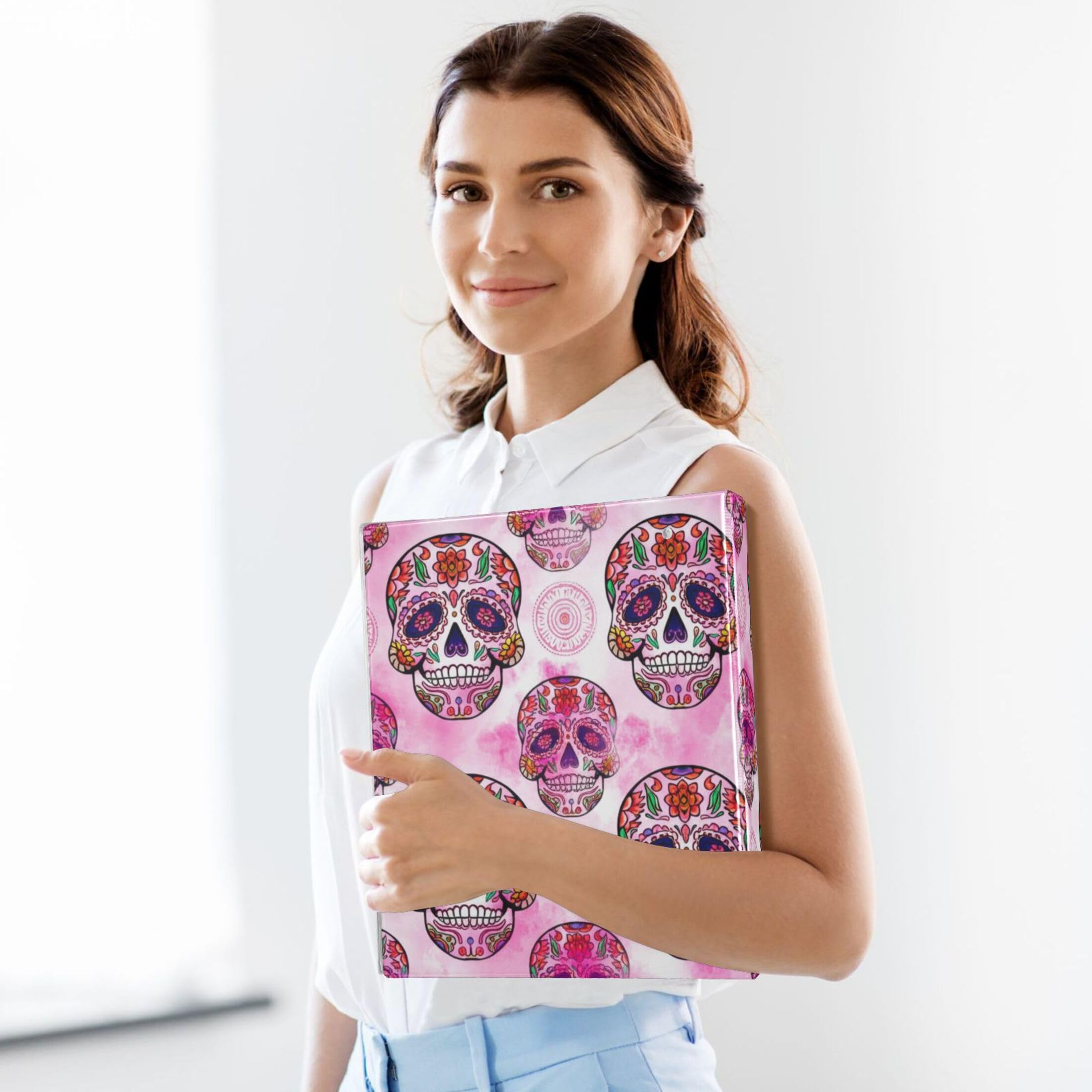 Intricately Sugar Skulls - Raccoglitore a 3 anelli con 3 anelli da 3,8 cm, contiene 200 fogli di cartelline rotonde ad anelli, 31,5 x 27 x 6 cm, confezione da 2