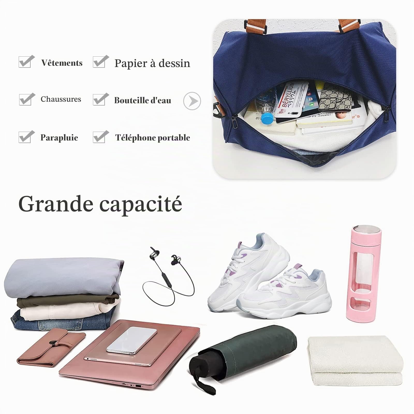 CORIOS Oxford Sac de Voyage Hommes/Femmes - Grande Capacité Weekend à Bandoulière avec Compartiment à Chaussures pour Sport, Fitness, Gym, Travail, Camping - Noir