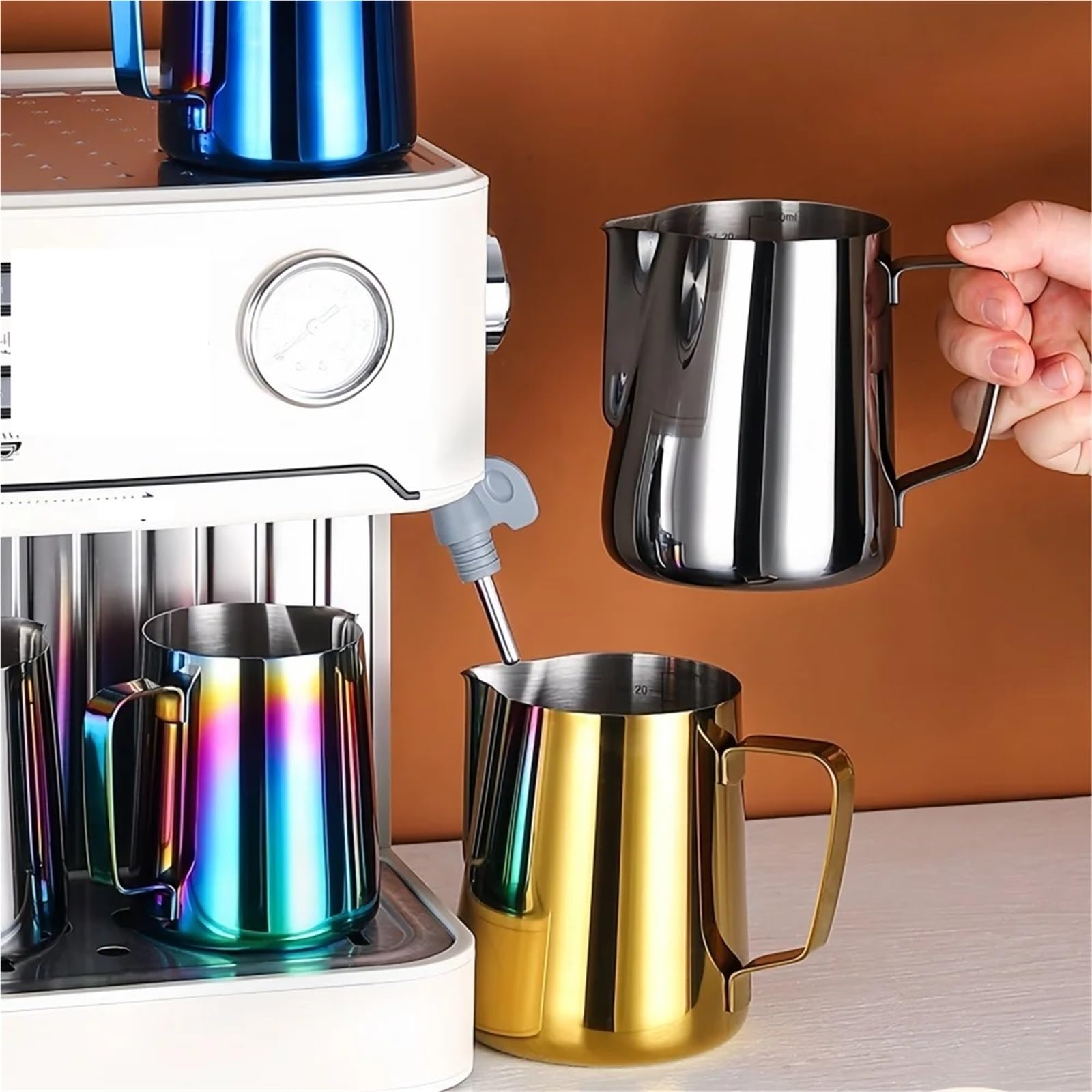 Jarras para espumar leche, Jarra for espumar leche de acero inoxidable 304 | Jarra for espumar leche de acero inoxidable 304 multicolor(600ml Black)
