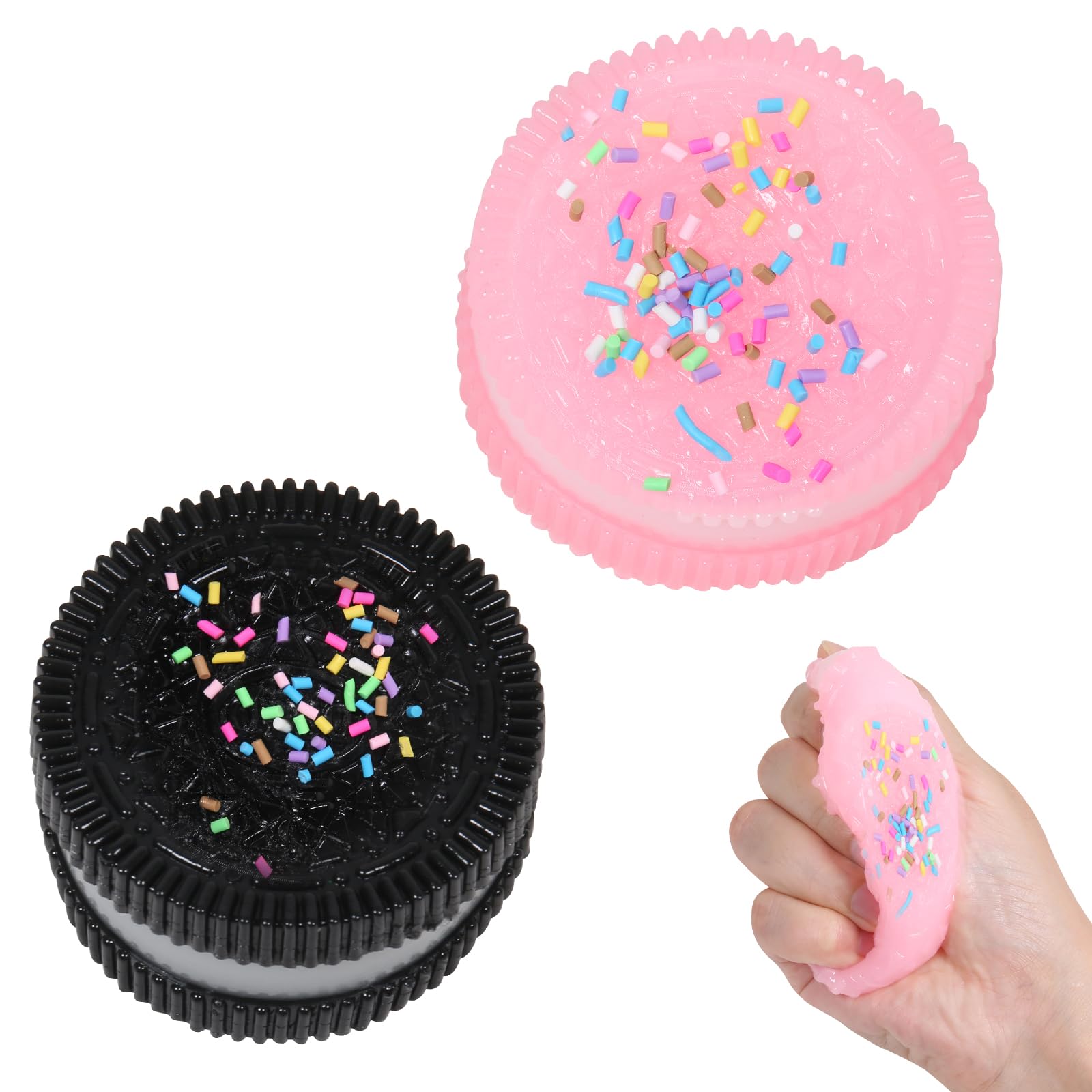 2pcs Handmade Soft Cookie Squishy Silicone Stress Relief Squishy Toy Pink Cookie Dessert Kawaii Squishies PVC New Fidget Toy Stress Relieving Fur Ball OPP Packaging Gifts (2pcs)