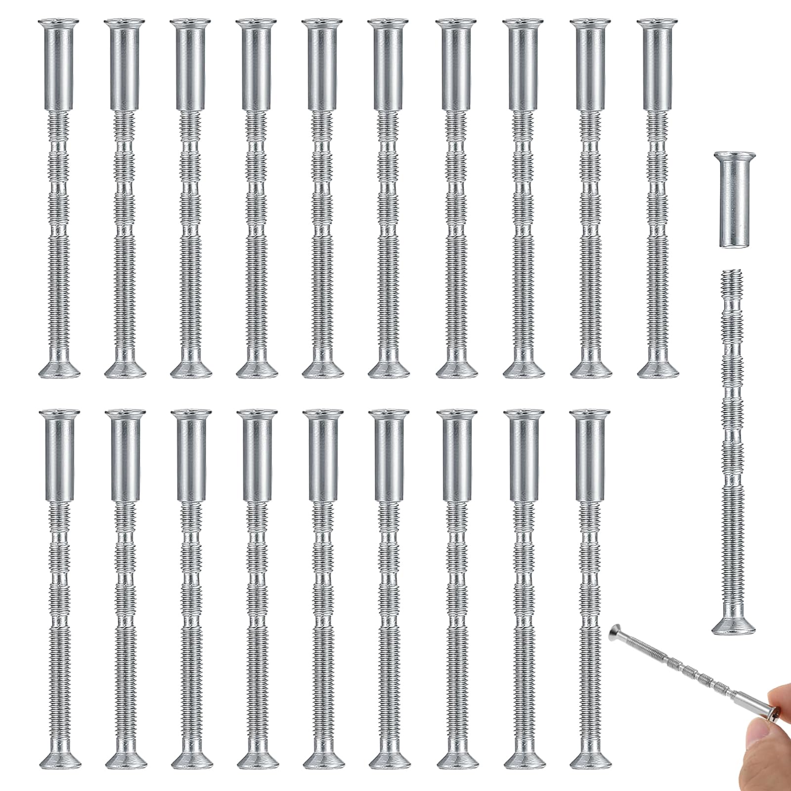 20 Piece M4 Door Handle Screws Connecting Bolts & Sleeves, Through Bolts for Door Handles, Screws for Door Handles, Door Handle Bolt Through Fixings, for Doors Cabinet Drawers