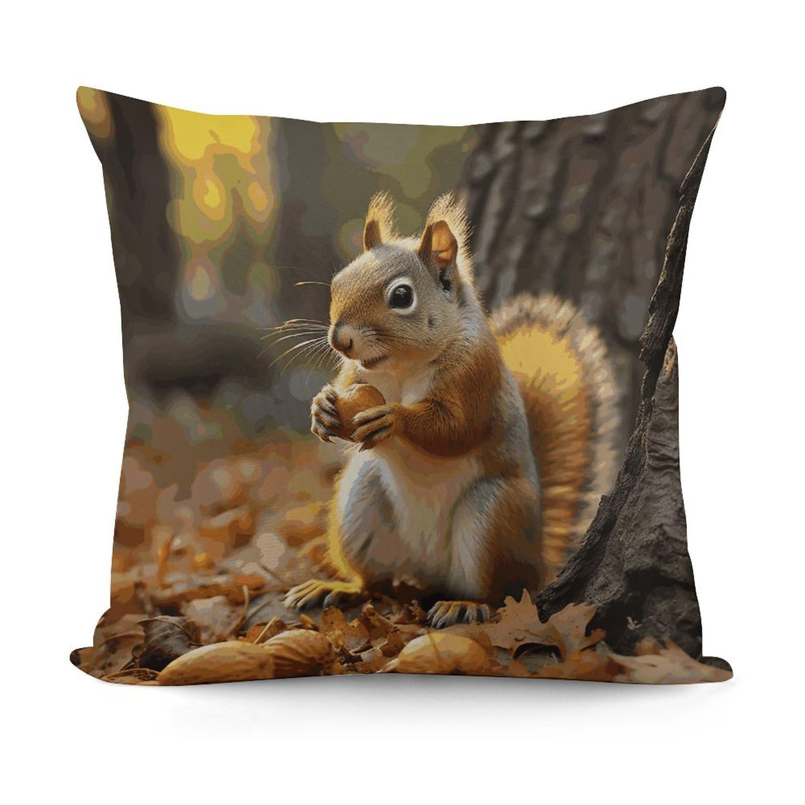 JTREHY Cute Squirrel Eating Nuts Pillow Covers Decorative Throw Pillow Covers Soft Decor Couch Cushion Case Modern Square Pillow Cases Summer Pillow Cover for Sofa Living Room 18x18 in