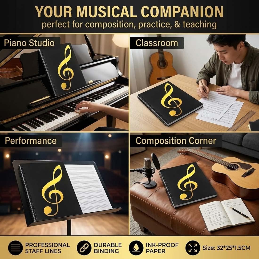 Cartella A4 Spartiti Musicali, Quaderno Pentagrammato A4, 1 Pezzo, Per Scuola Di Musica, Conservatorio, Canto E Composizione