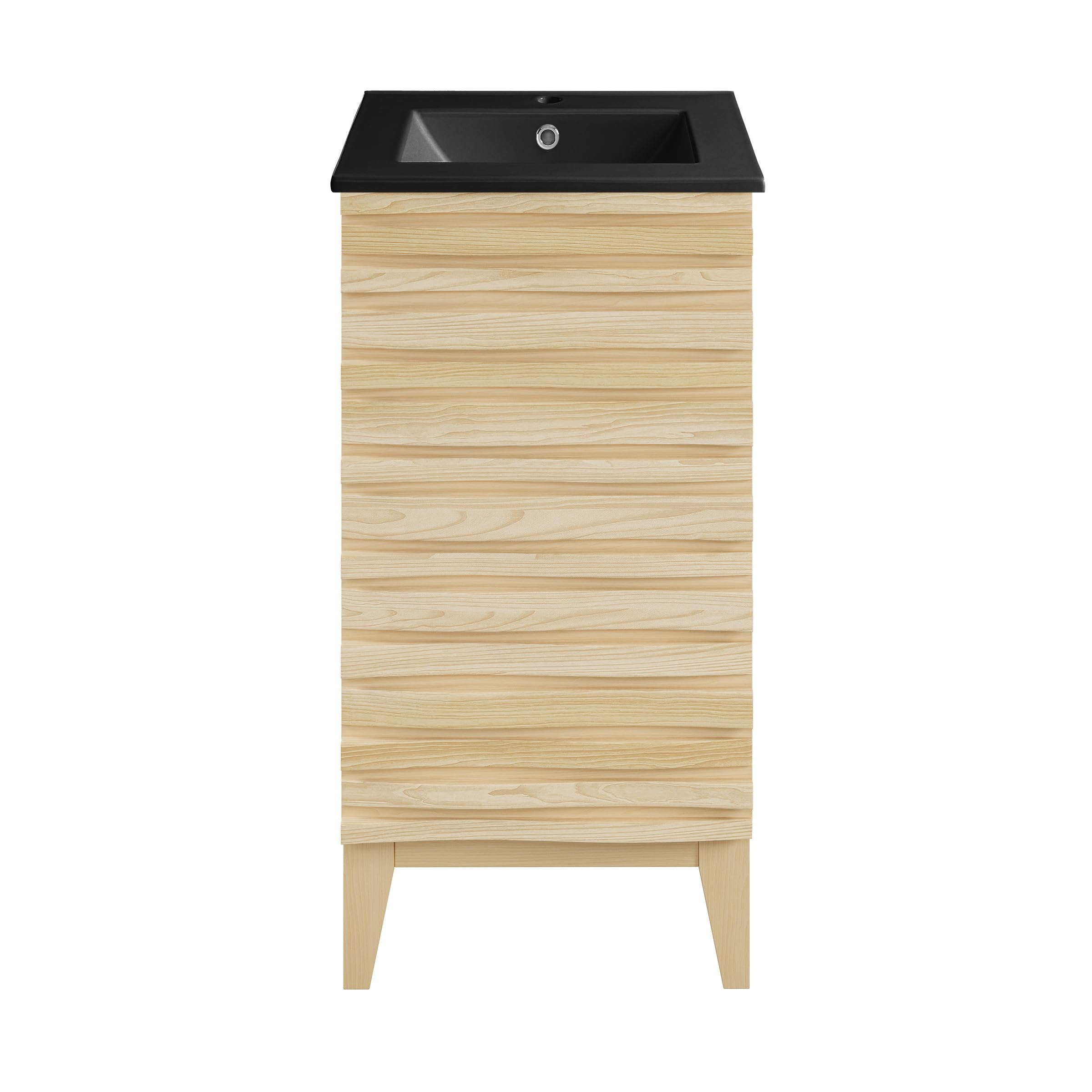 Swiss Madison Cascade 18 in. Natural Oak Bathroom Vanity with Black Ceramic Sink Top