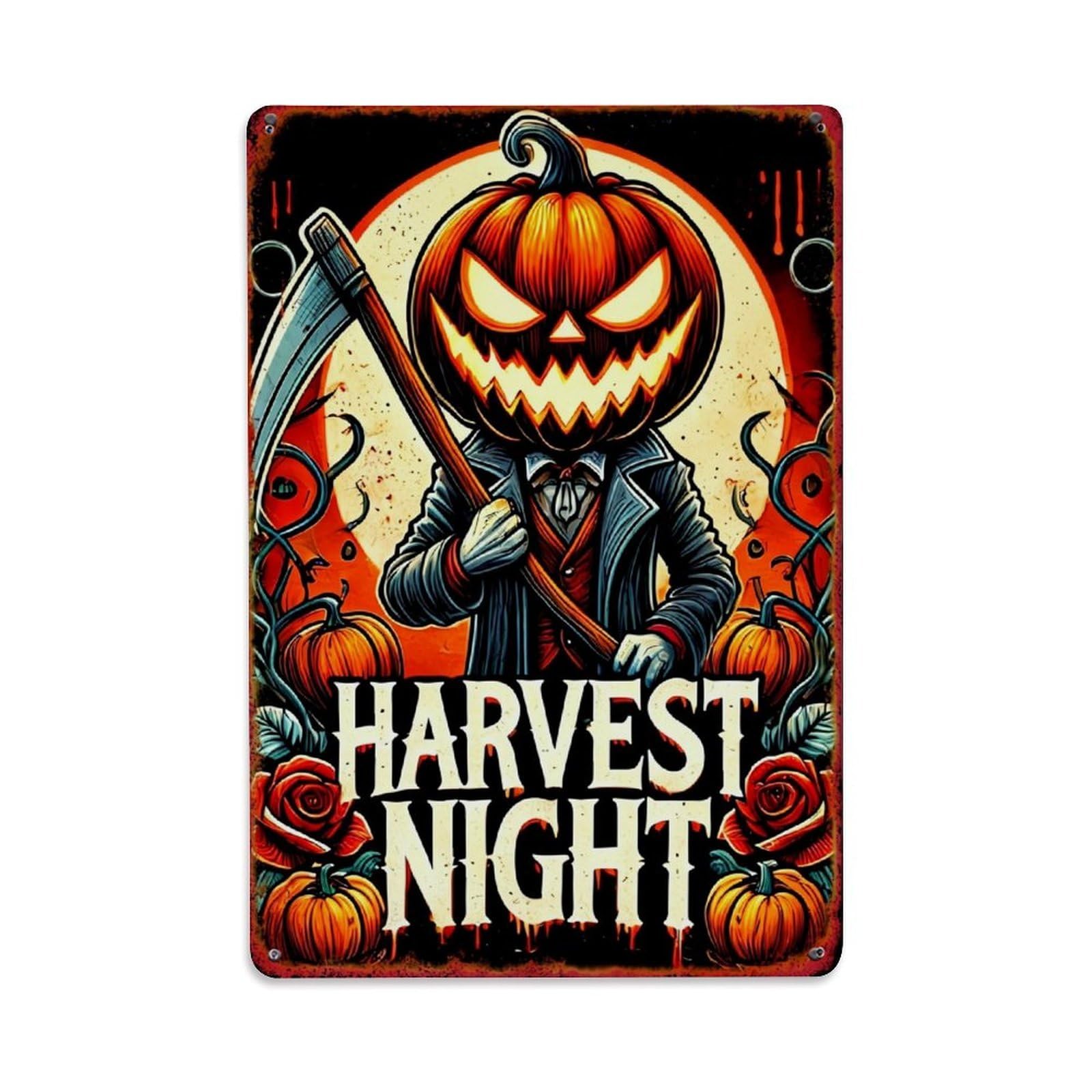 Jdyaojiesheng Vintage Pumpkin Reaper Harvest Night Roses Tin Sign Retro Metal Wall Decor Metal Poster, Home Bar Garage Farmhouse Cafe Wall Art Decoration 8X12inches