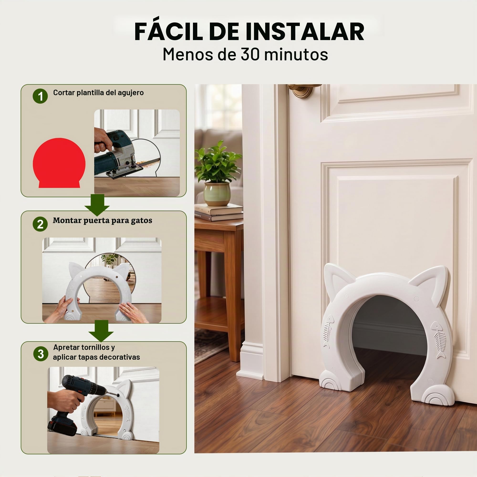 Wordcam Puerta interior grande para gatos, puerta interior XL para gatos, puertas para mascotas para gatos, gatitos y perros pequeños (blanco)