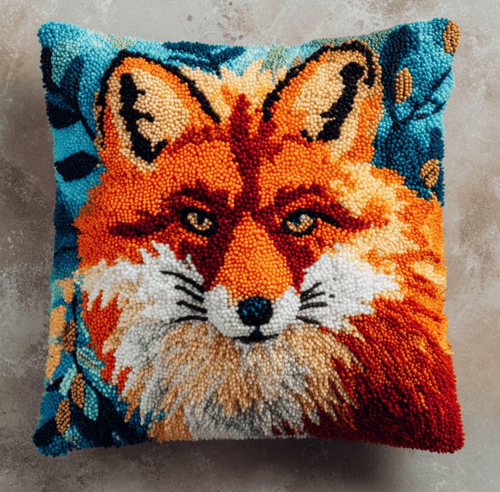Decor Latch Hook Cushion Kit,Jungle Fox DIY Pillow Cover 43X43Cm