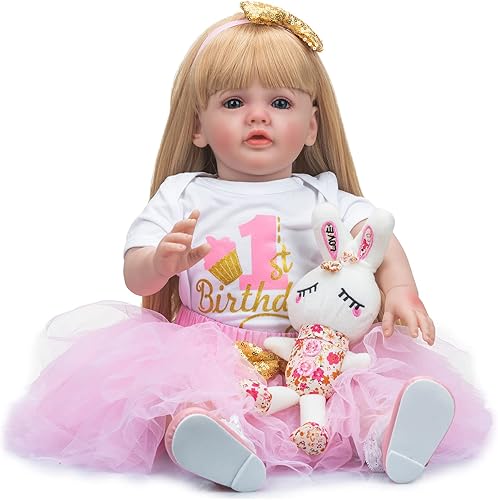 iCradle Muñeca Reborn Girl de 24 pulgadas, de silicona, realista, muñeca recién nacida, muñeca de bebé recién nacida, cuerpo de algodón suave, hecho