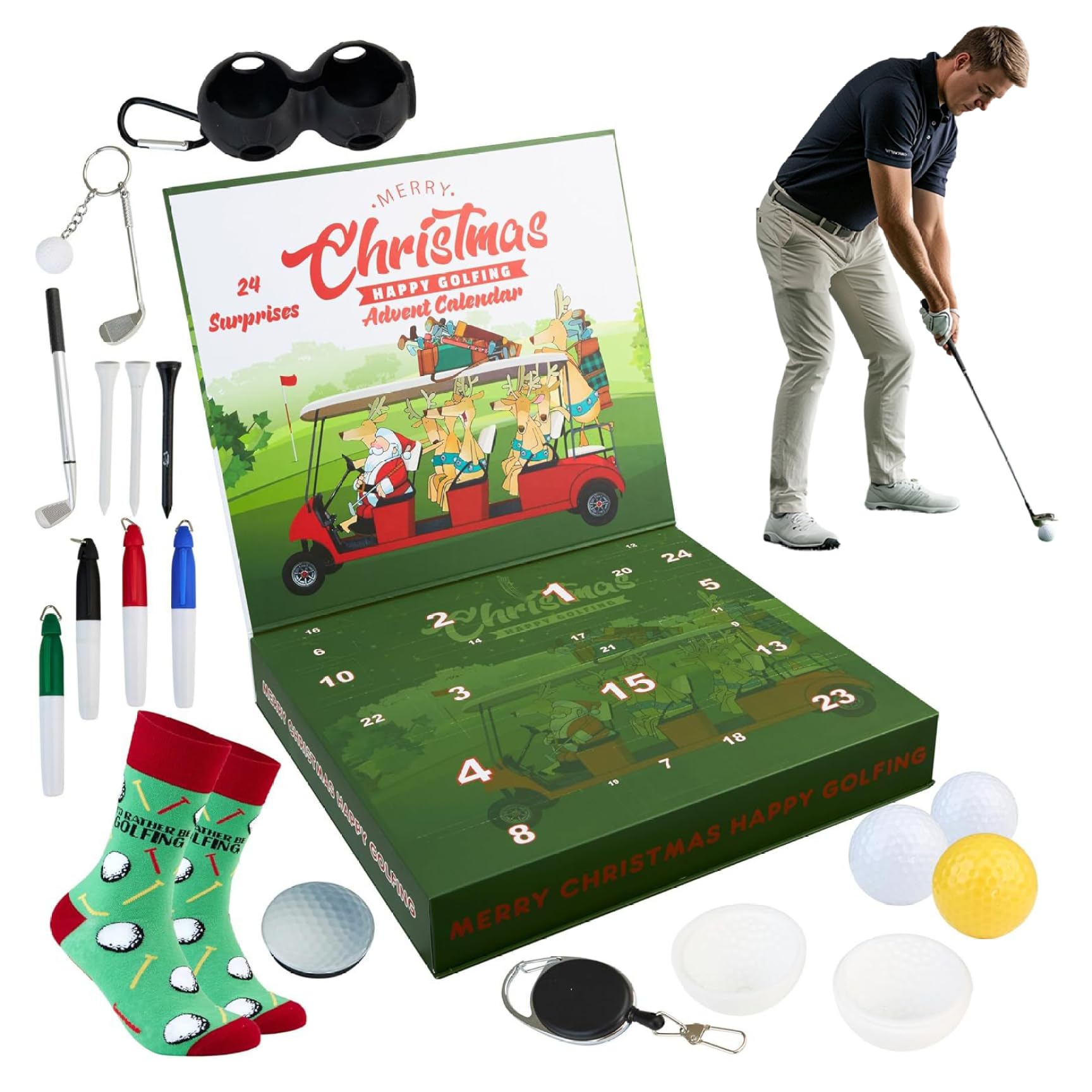 Calendario de Adviento de Golf 2025 24 días de Accesorios y Herramientas de Golf para Hombres, Calendario de Cuenta Regresiva de Navidad para Regalos de golfistas, papá, Esposo y Novio