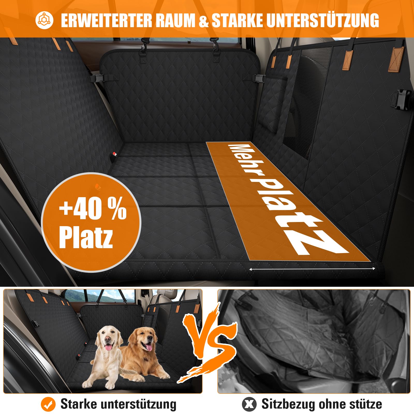 Protection Voiture Chien Siege Arriere [127 x 62 cm], Imperméable, Résistante Aux Rayures, Coque Rigide, Protege Voiture Pour Chien SUV et Voitures Familiales, Lavable, Avec Filet Ventilation (Noir)