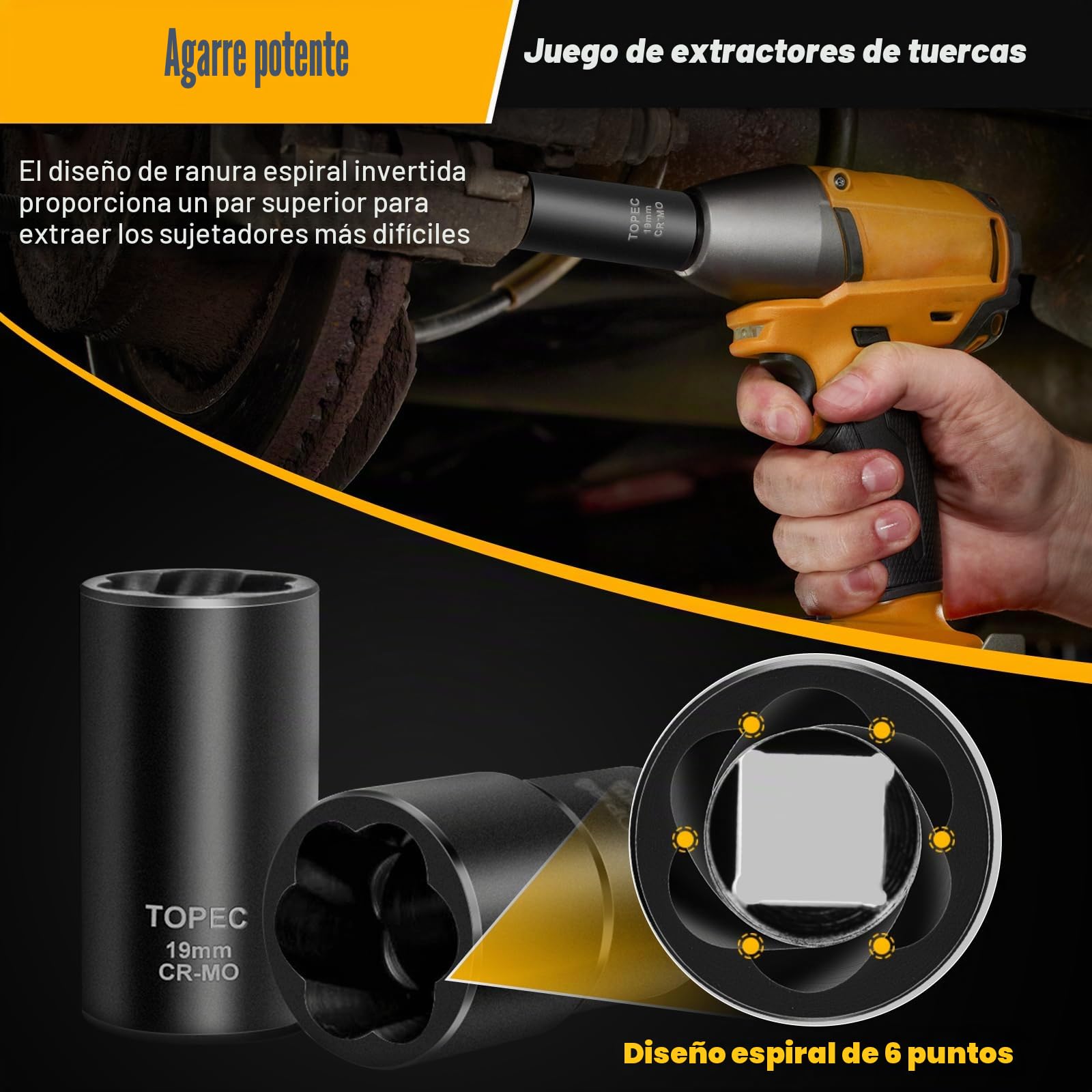 Juego de 5 extractores de tuercas de lengüeta, kit de extracción de bloqueo de rueda de transmisión de 1/2 pulgada, removedor de tuercas de llanta peladas de 17-22 mm, herramienta de extracción de