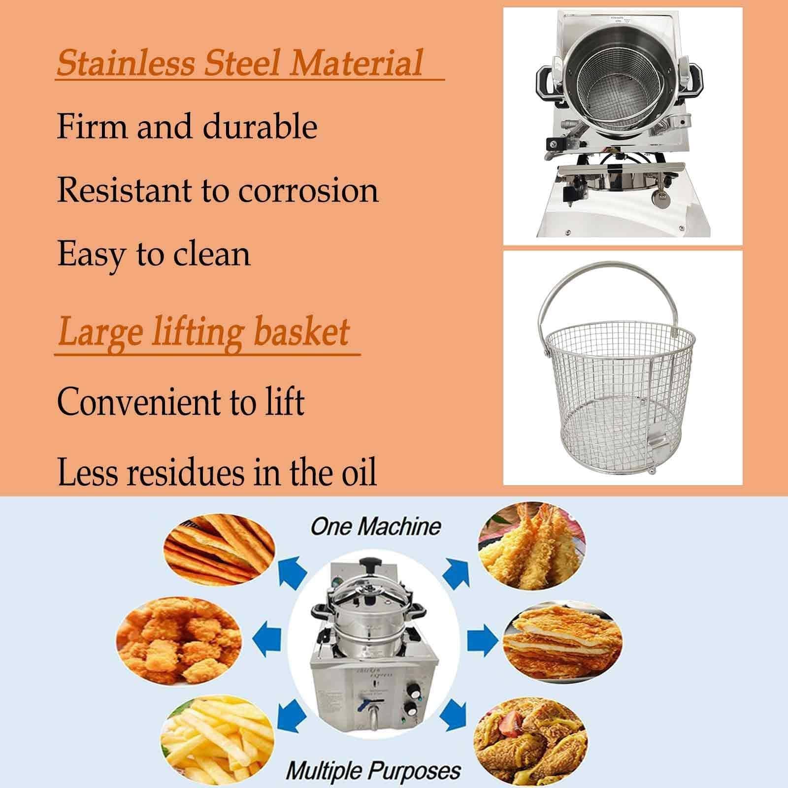 Friggitrice elettrica da banco da 16 Litri per Pollo Fritto ad Alta Pressione con Timer Incorporato, 110 V, 3 kW,Friggitrice a Pressione per Pollo Fritto