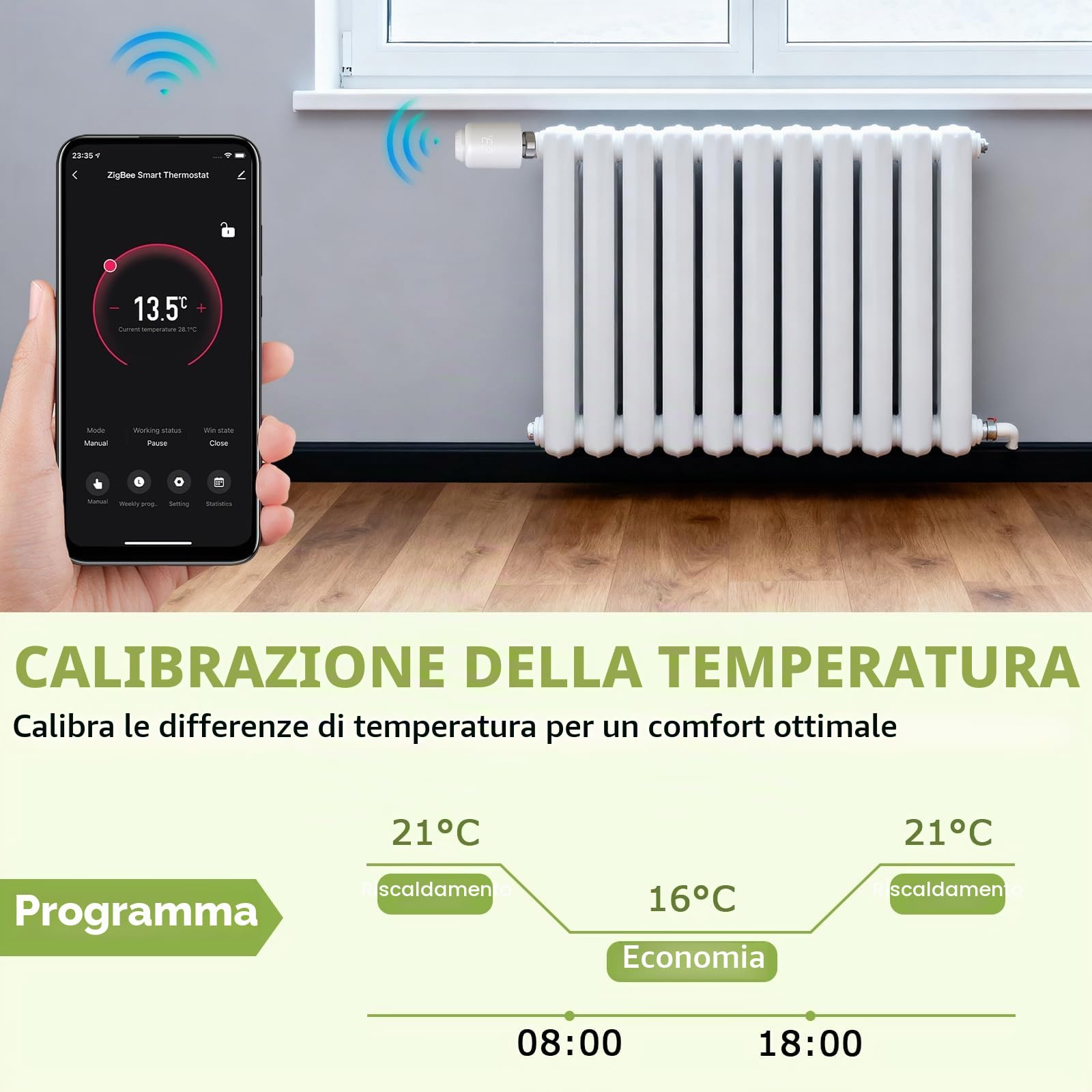 Termostatica Intelligente, Termostato da Radiatore | Valvola Termostatica WiFi, Termostatica per Termosifoni Riscaldamento con App, Compatibile con Alexa/Google Assistant