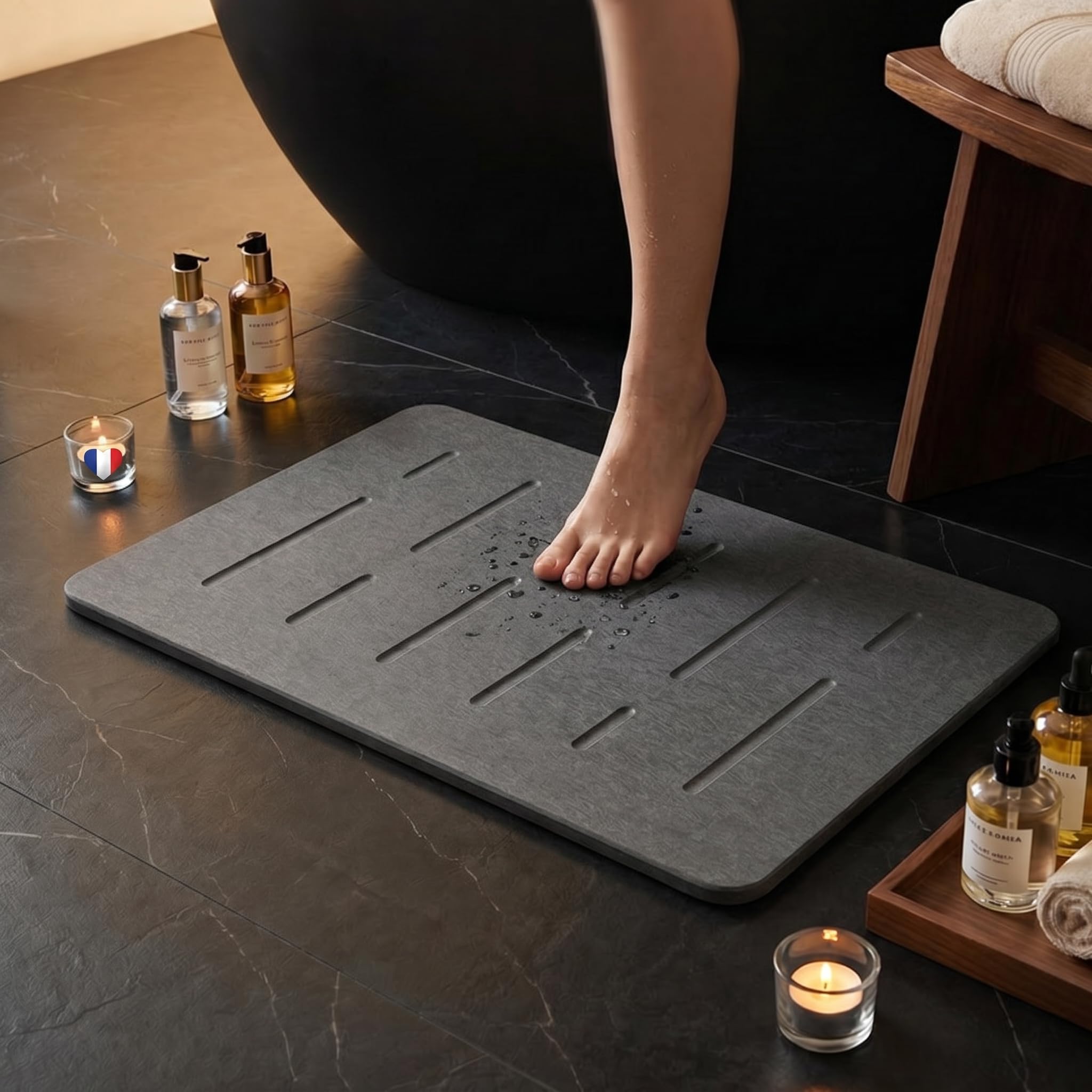 Homellence Tapis de Bain Diatomite 60x39 cm - Sortie de Douche Pierre