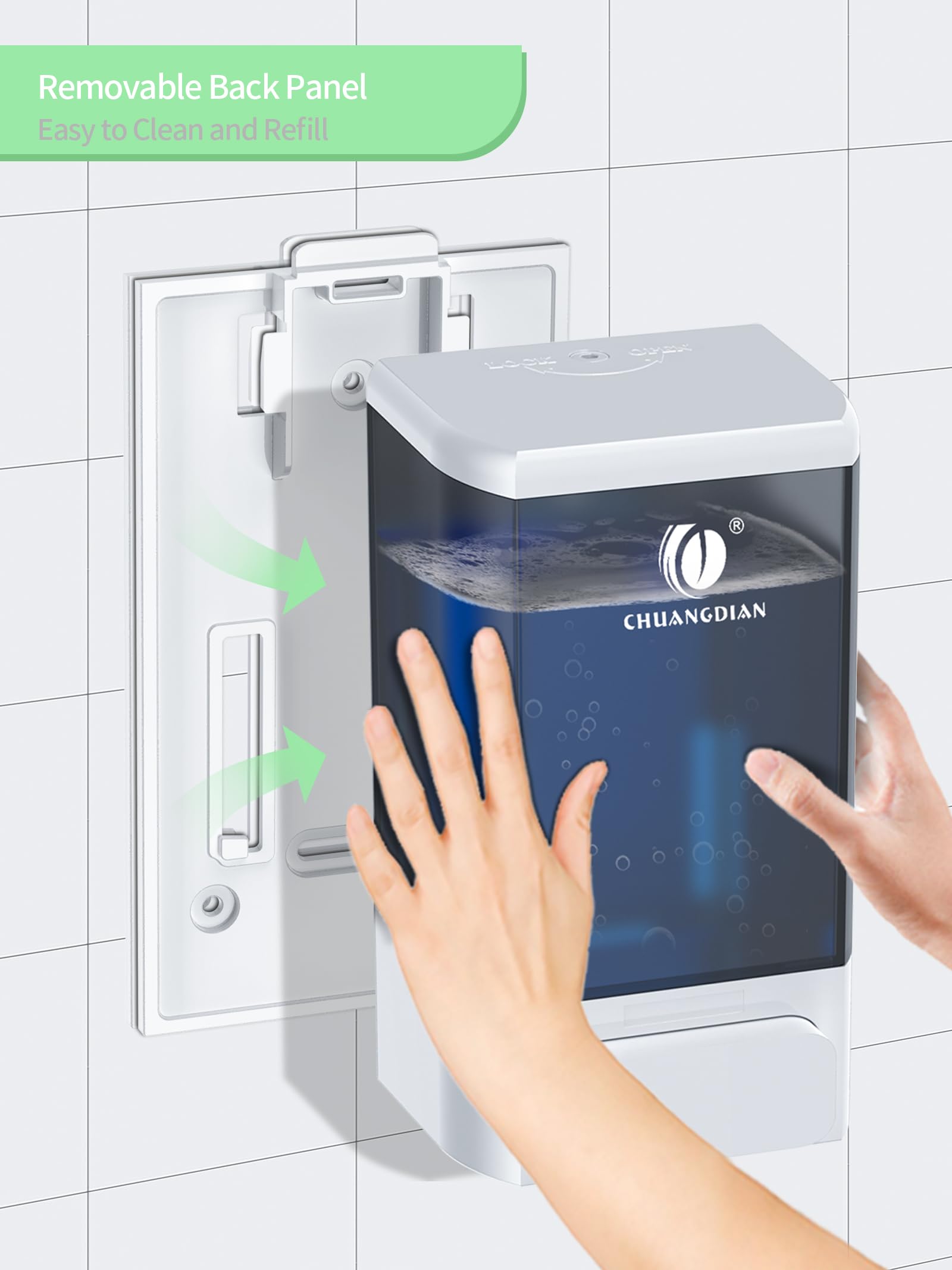 Dispenser Sapone Muro Manuale 1000 ML, Dispenser Sapone Liquido per Cucina Bagno Doccia Shampoo Bagnoschiuma Ristoranti Hotel Ospedali Studi Professionali Palestre,Senza Pugni, Bianco Perla