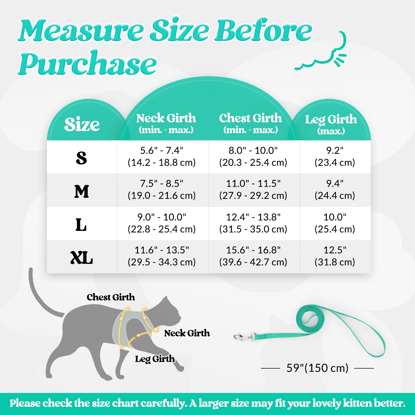 rabbitgoo Pettorina Gatto Antifuga, Guinzaglio Gatti Regolabile, Imbracatura Ultra-Leggero Morbido Riflettente per Cucciolo, Gattini e Gatto Piccolo, Pettorina per Passeggio e Corsa, S, Verde Chiaro