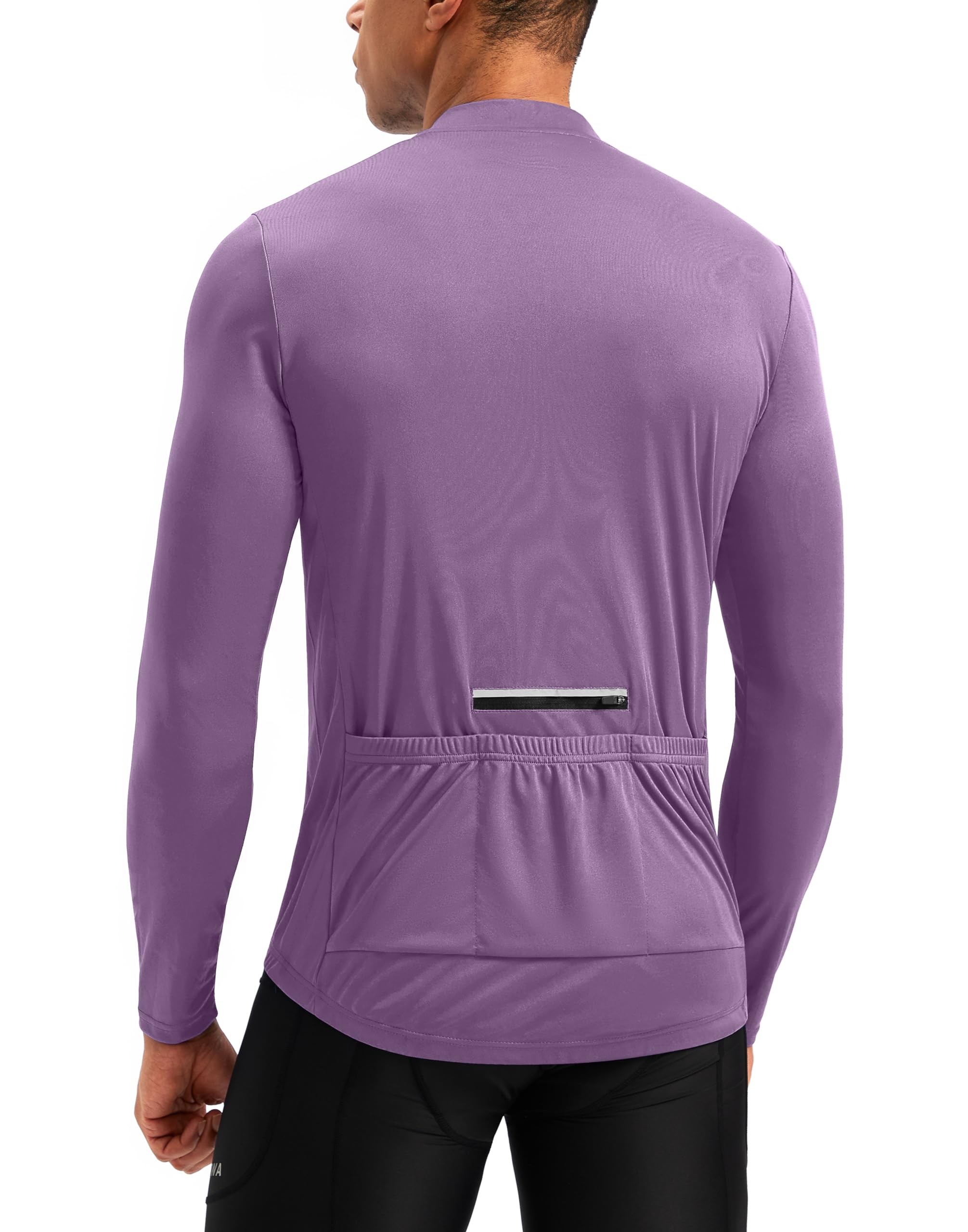 Bikewa Men's Cycling Jersey with 3+1 Rear Zipper Pockets Long Sleeve Moisture Wicking UPF 50+ Half Zip Riding Bike Shirts