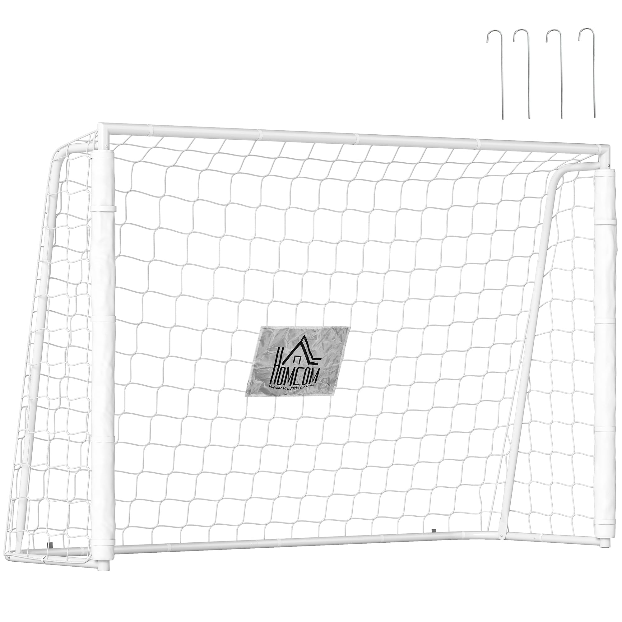 HOMCOM But de Football - Cage de Foot - But d'entrainement dim. 186L x 62l x 123H cm - châssis métal Filet PE - piquets & Outil Inclus - Blanc