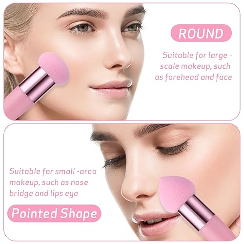 Vista 32 de Sibba Esponja de maquillaje, 3 piezas, base para licuadora de belleza, corrector, mezcla, cosméticos, mini aplicador de cepillo en ángulo, mango
