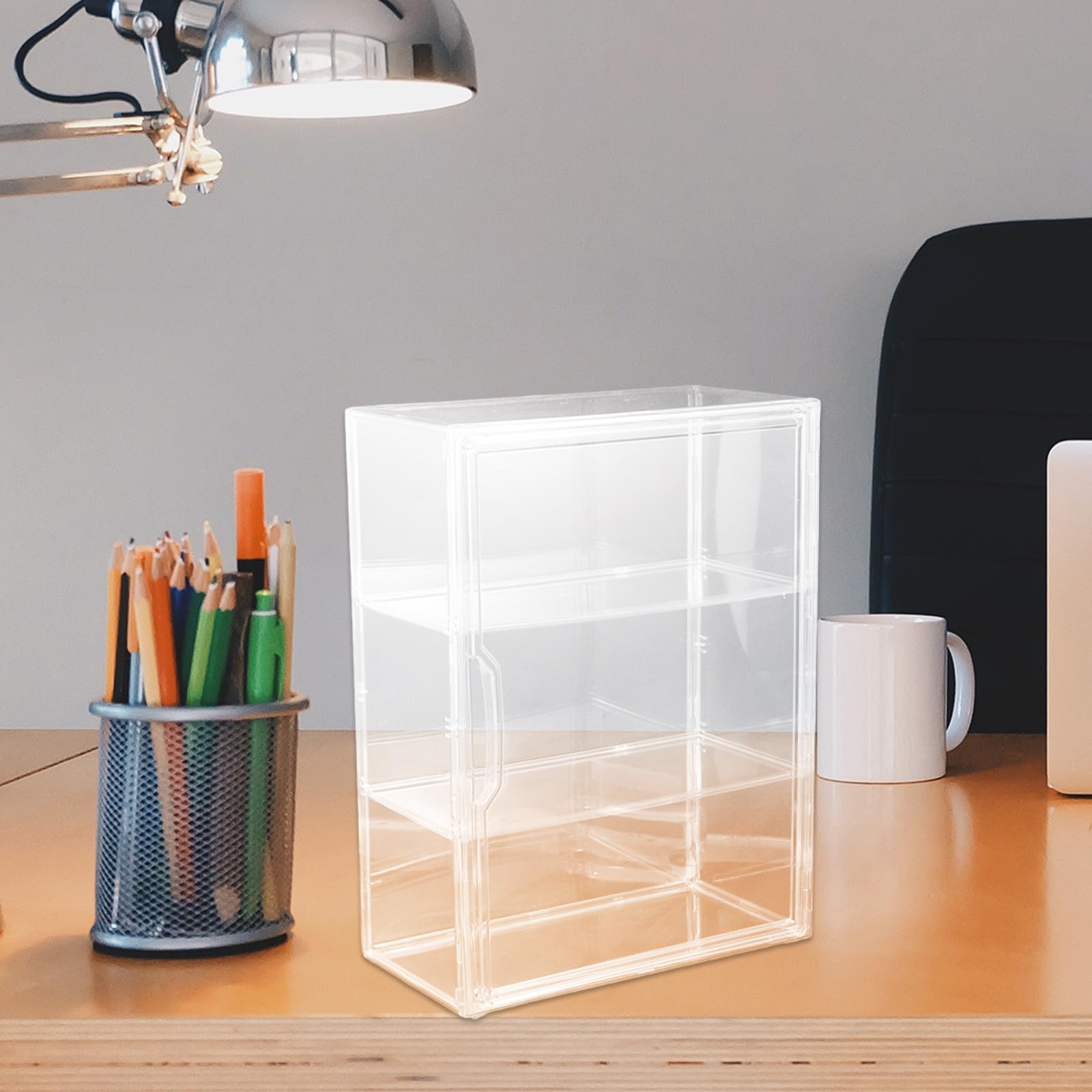 CLISPEED Vitrina Acrílica Transparente Puerta Magnética para Figuras de Acción y Modelos de Coches, Caja de Exhibición Apilable Elegante para Decoración de Escritorio y Hogar