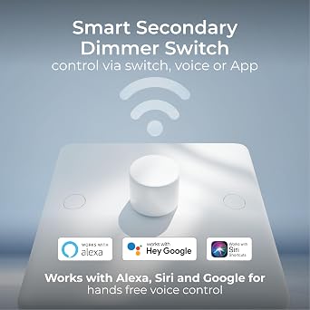BG Smart Single Slave/Secondary Wall Dimmer Light Switch, App, Voice Assistant and Manual Control, 2-Way, Round Edge, 800 Series, White Moulded, 881S/HC