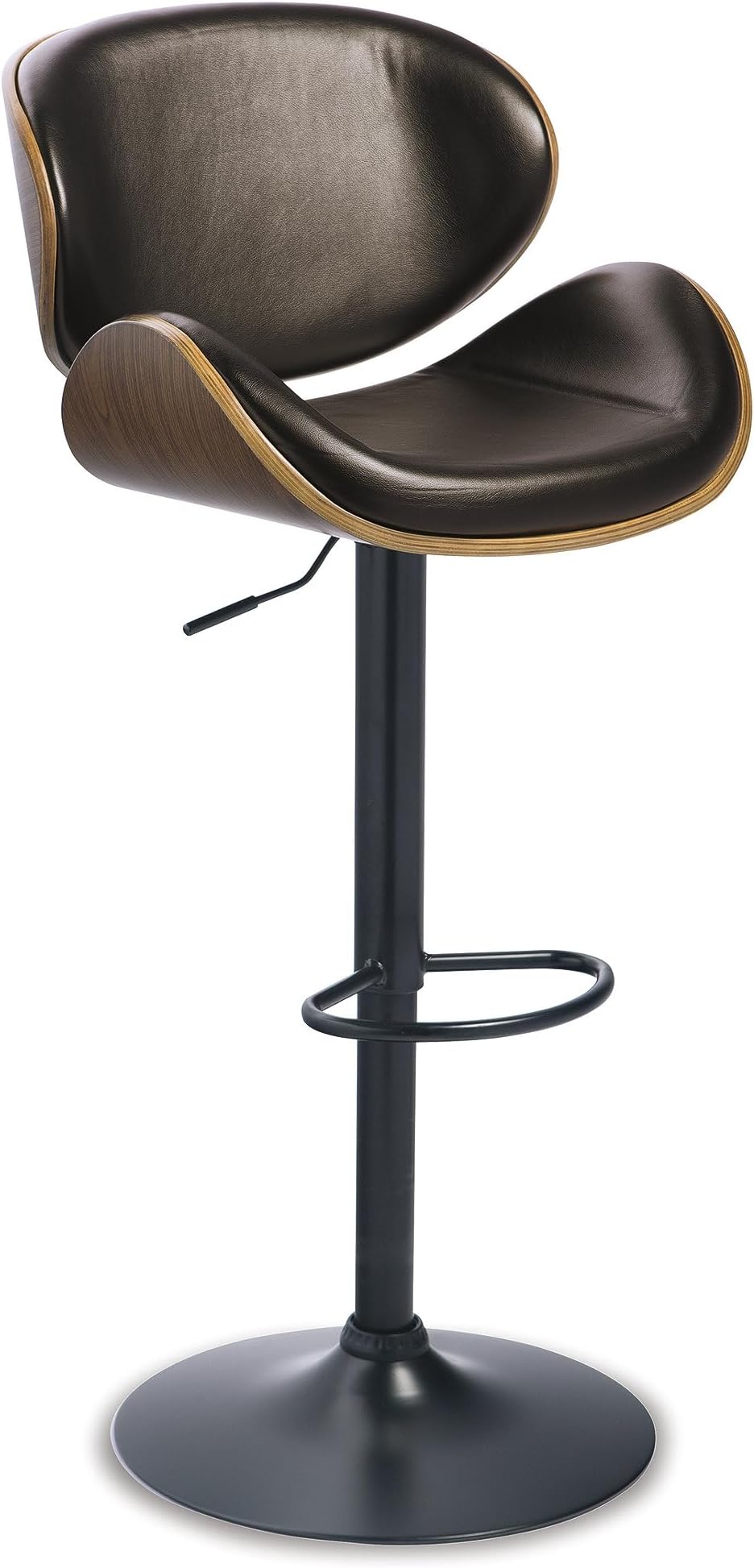 Signature Design by Ashley Bellatier Adjustable Height Swivel Barstool, Footrest & Weighted Pedestal, Faux leather Upholstery, 19.88" W x 18" D x 48" H, Brown & Black