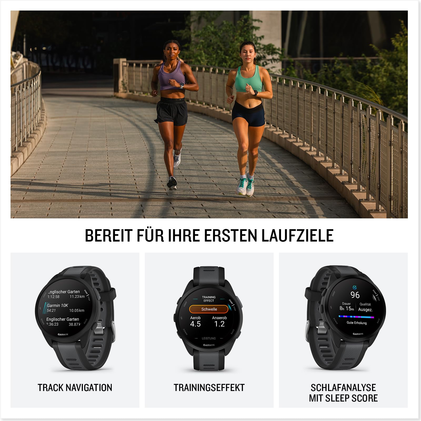 Garmin Forerunner 165 43mm - Lauf-Smartwatch, 1,2" AMOLED Touchscreen, bis zu 11 Tage Akkulaufzeit, 25+ Sport-Apps, Trainingsempfehlungen, Gesundheitsdaten, smarten Funktionen
