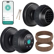 Kuelor 4-in-1 Smart Door Knob with Keyless Entry, Biometric Fingerprint & Keypad Lock, App Control, Two-Color Silicone Rings Brown/Black, Easy DIY Install for Bedroom, Office, Airbnb, Rental
