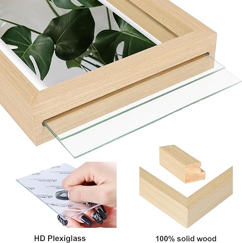 Miniatura 7 de Egofine Juego de 2 marcos flotantes de 8 x 10 pulgadas, marco de fotos de plexiglás doble, hecho de madera maciza, fotos de cualquier tamaño de