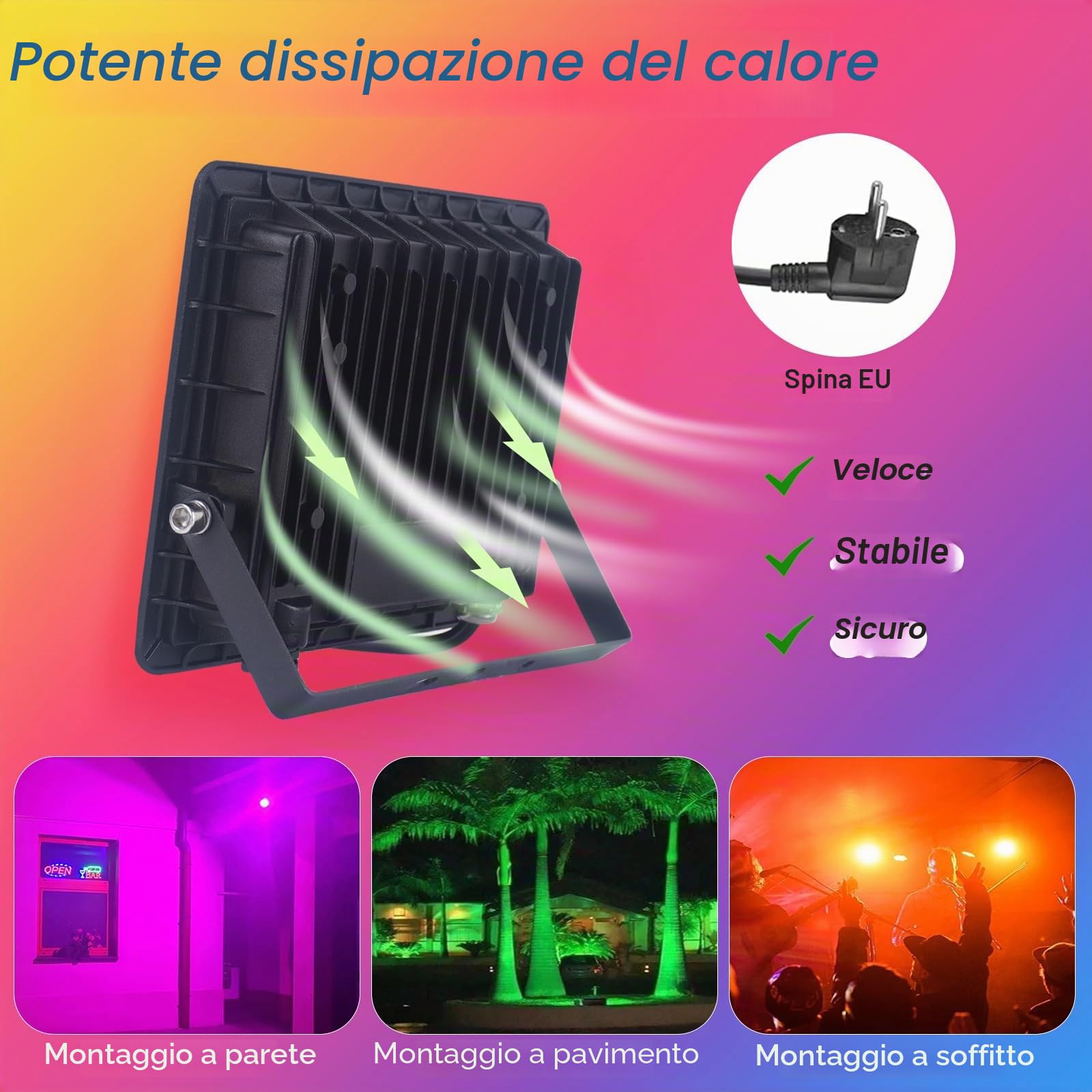 Faretto LED da Esterno 100W,RGB Faretti LED con telecomando,Faro LED RGB Cambia Colore Dimmerabile,IP66 Impermeabile Lampada da Esterno,Proiettore Luci Discoteca DJ Per Natale,Halloween,Festa